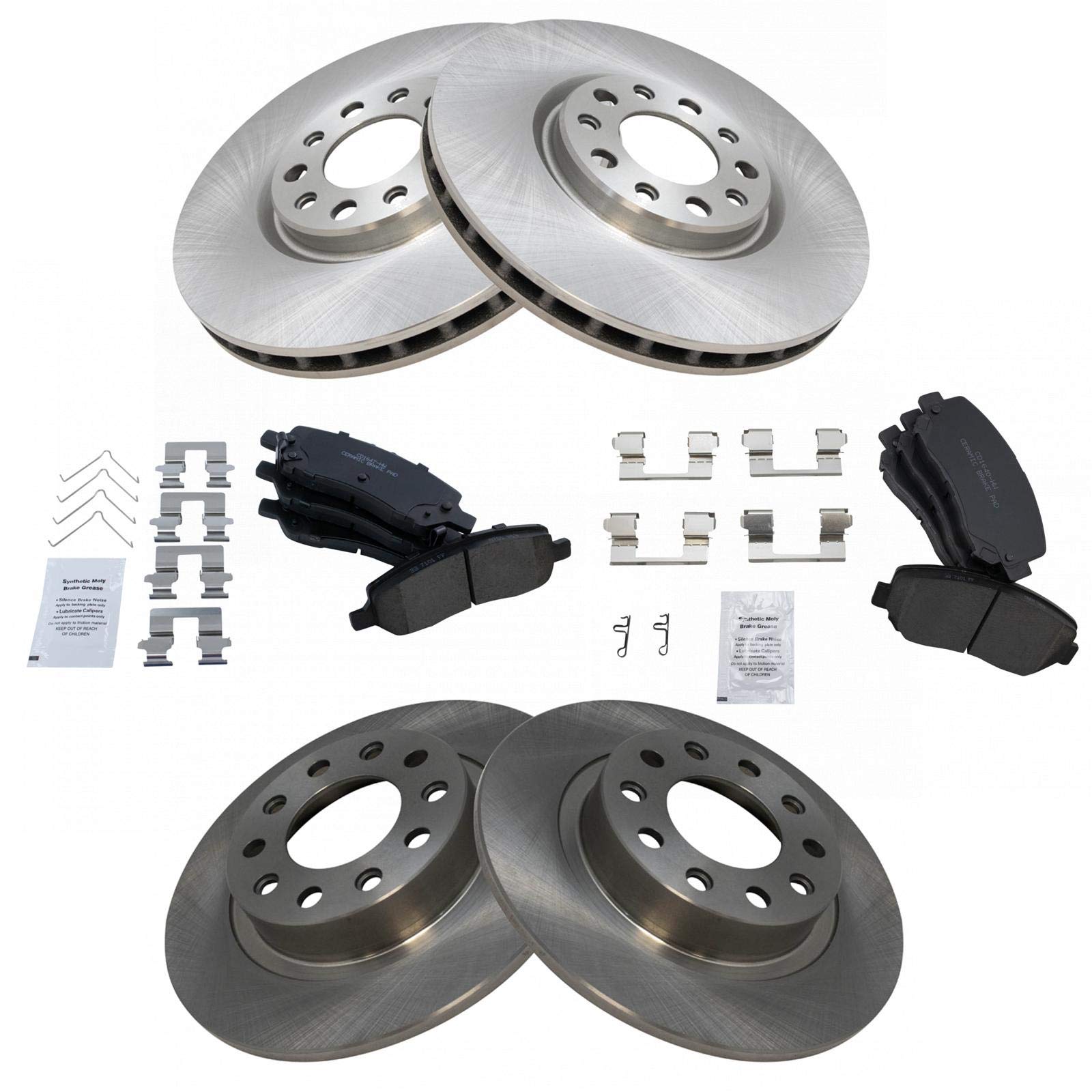 Trq Front And Rear Brake Pad & Rotor Kit Brake Pads Brake Rotor Ceramic Compatible With 2013-2016 Dodge Dart