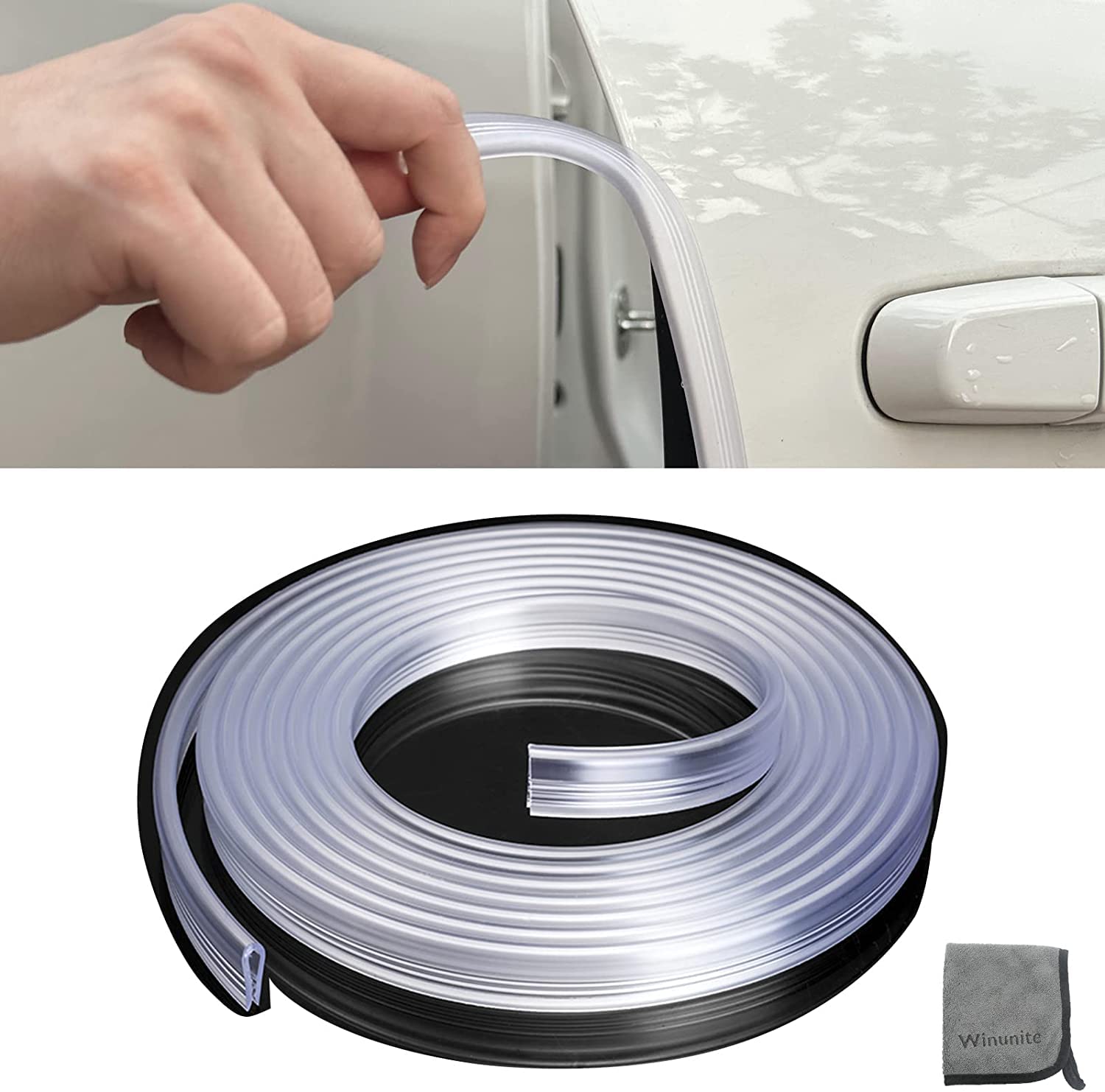Winunite 16.4Ft(5M) Car Door Edge Guards Clear, Fit Most Vehicles, Self-Adhesive Pvc, U-Shaped Automotive Trim Transparent Car D