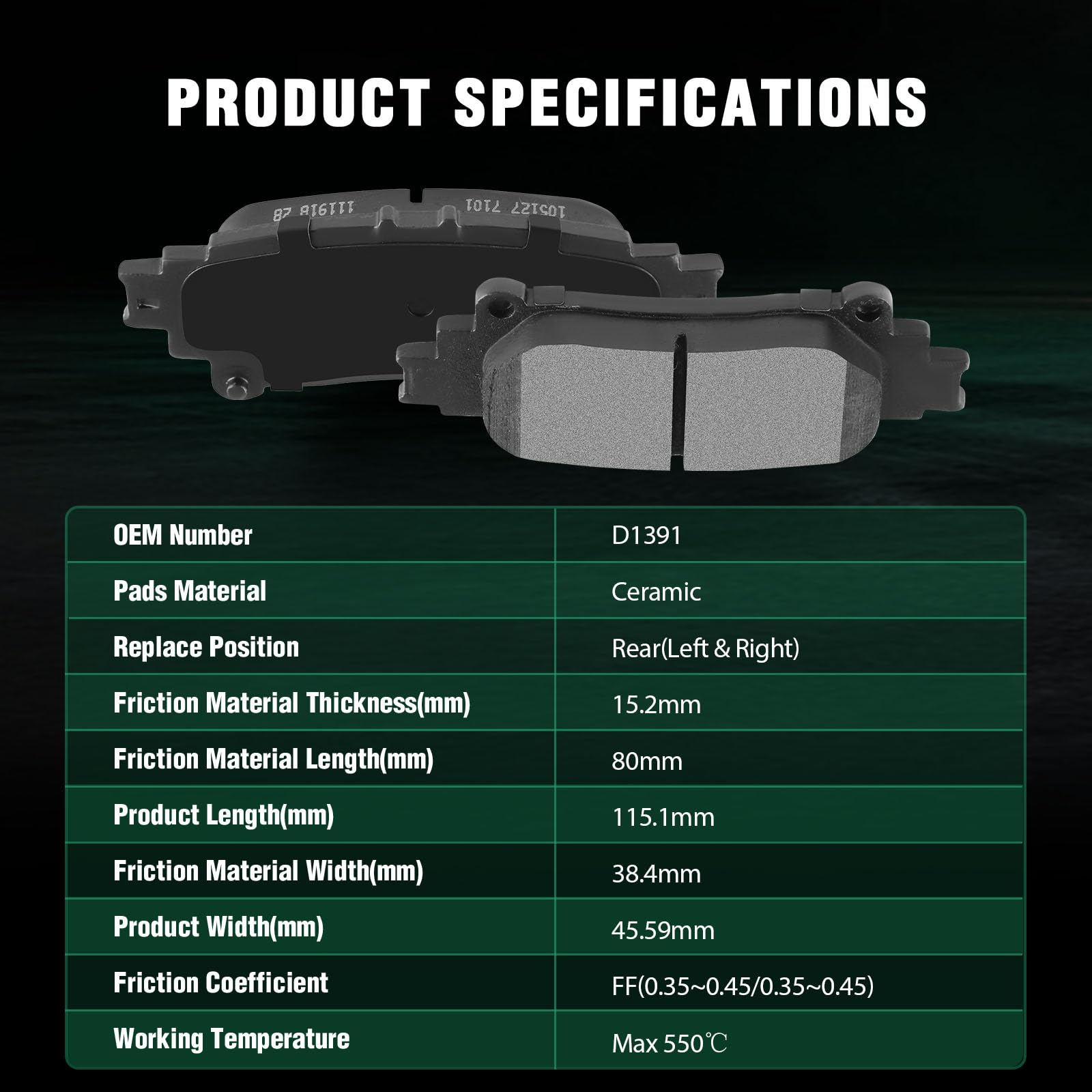 Automuto 4Pcs Rear Ceramic Disc Brake Pads Set D1391 For Lexus Rx350 2010-2015,For Toyota For Highlander 2014-2019,For Toyota Fo