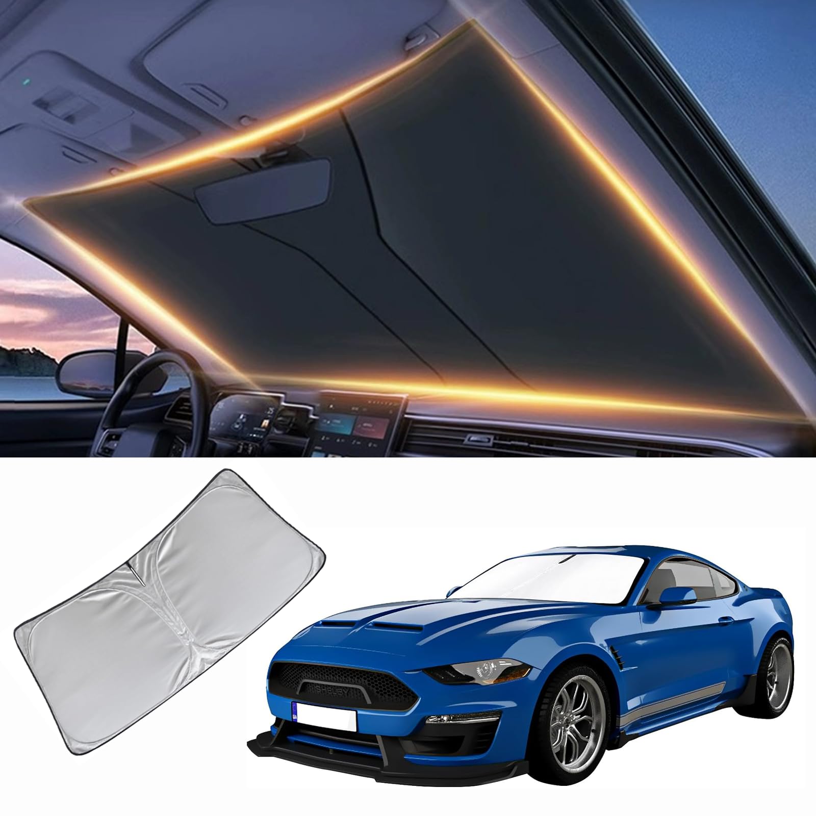 Windshield Sun Shade For Ford Mustang 2015-2024 Front Window Sunshades Cover For Mustang Windshield Sun Visor Protector Car Acce