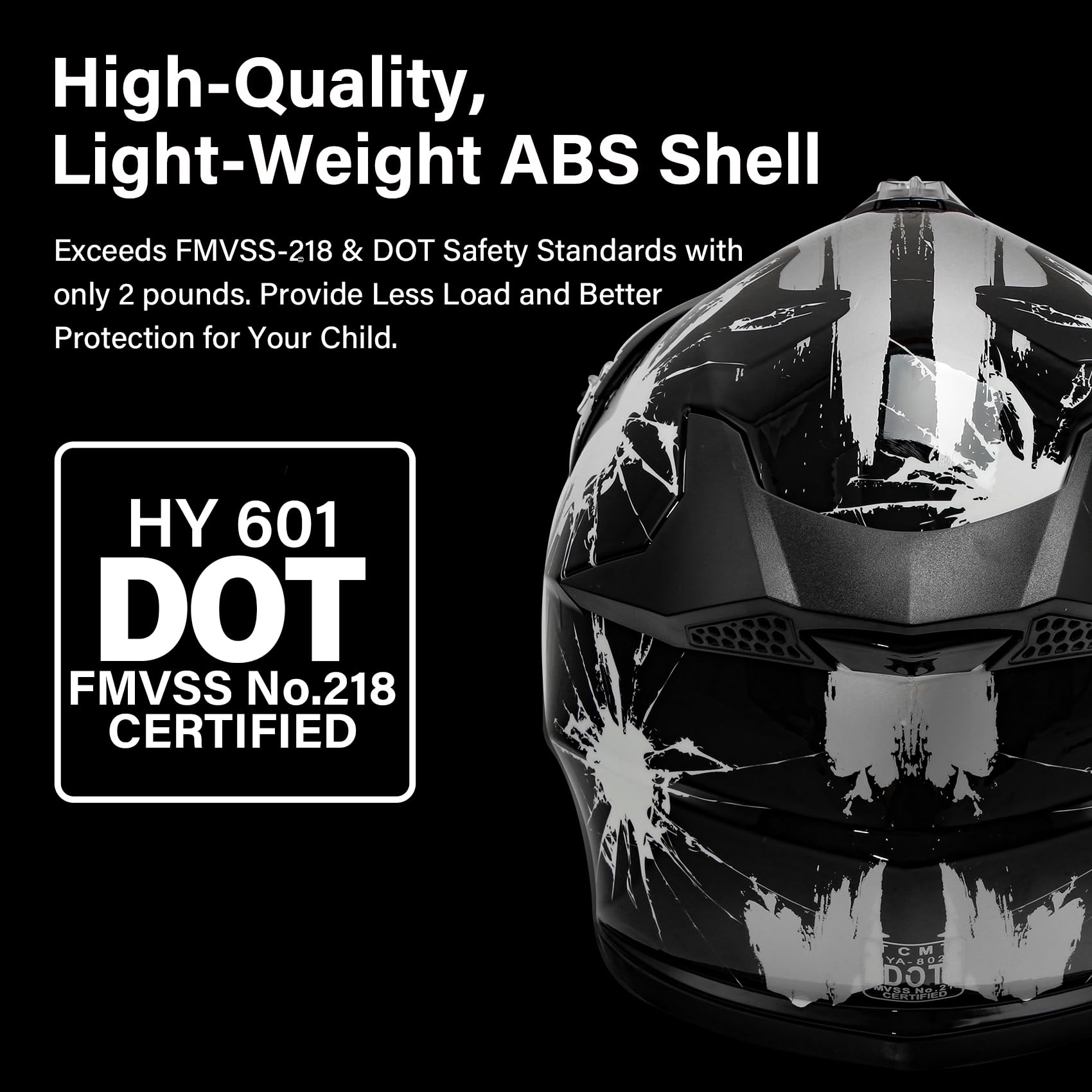 Xfmt Dot Youth Kids Motocross Offroad Street Dirt Bike Helmet Goggles Gloves Atv Mx Helmet, Black White Firework