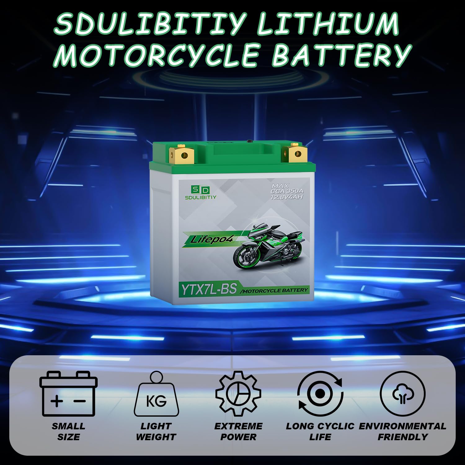 YTX7L-BS Motorcycle Battery Lithium LiFePO4 12V 4Ah 300A Powersports Battery Replaces YTX5L-BS YTZ7S-BS YTX4L-BS YTZ5S-BS for AT