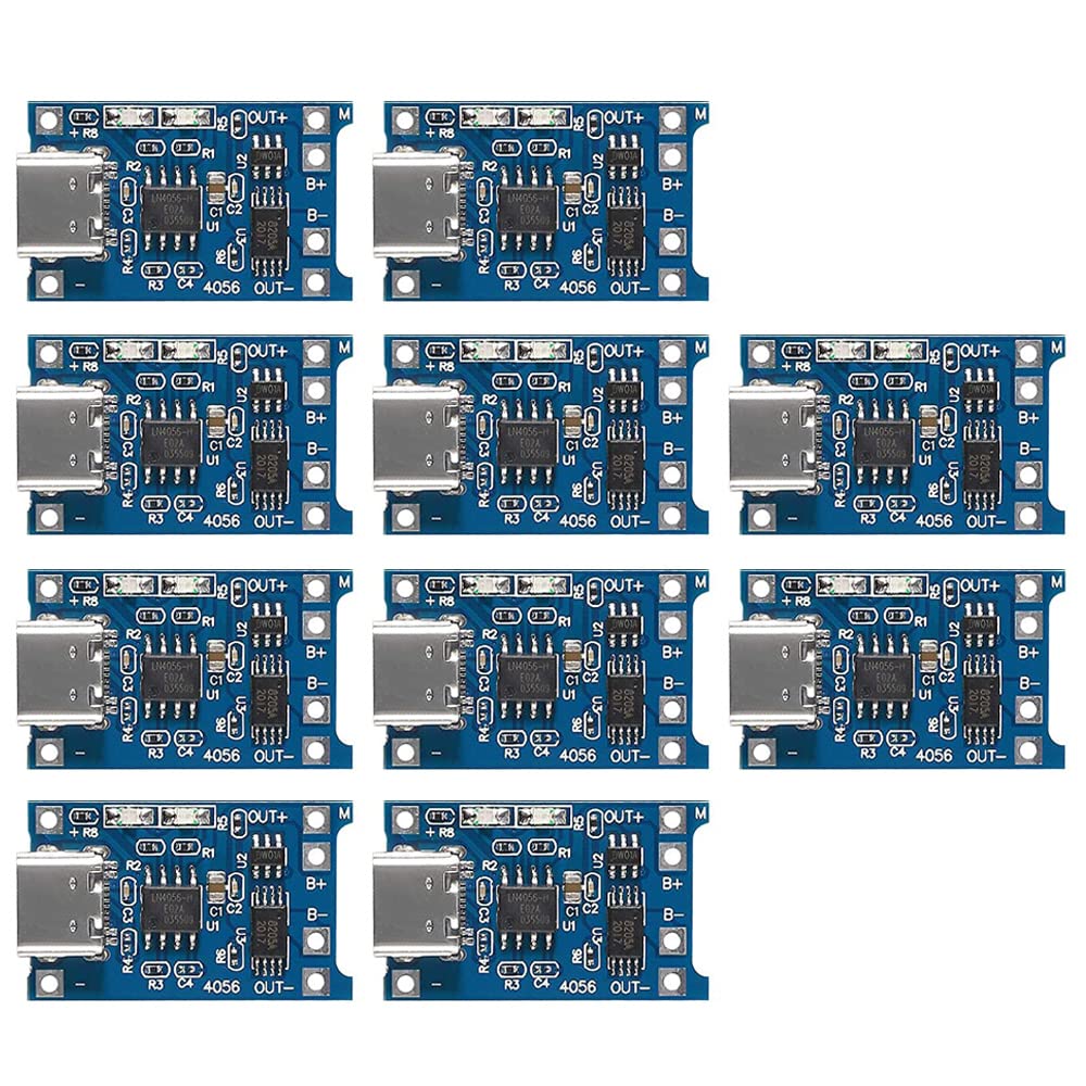 Gebildet 10Pcs Tp4056 Type-C Input Interface Usb 5V 1A 18650 Lithium Battery Charger Module Charging Board With Dual Protection