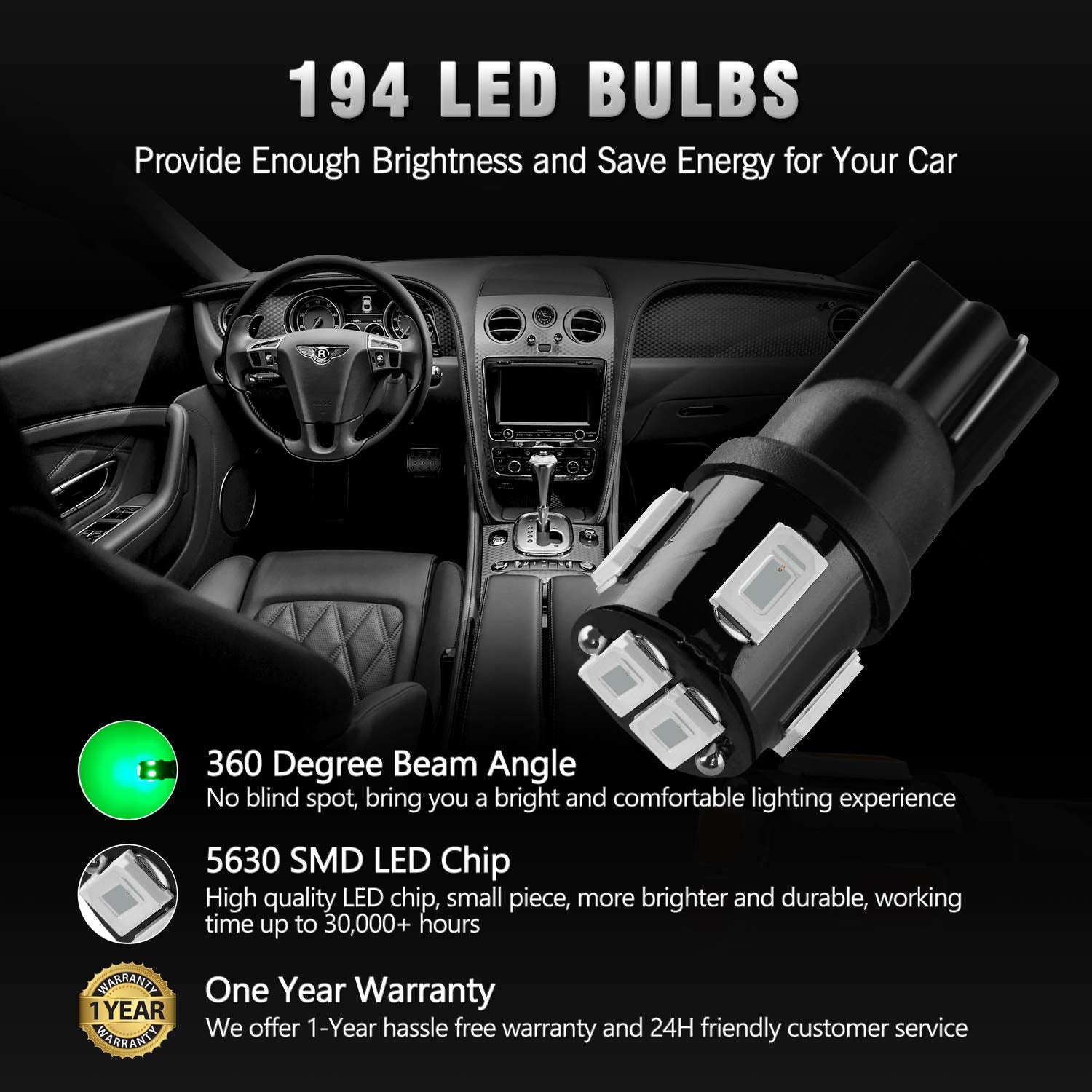 Brishine 194 Led Bulbs Extremely Bright Green 5630 Chipsets 168 2825 175 T10 W5W Led Replacement Bulbs For Car Interior Dome Map