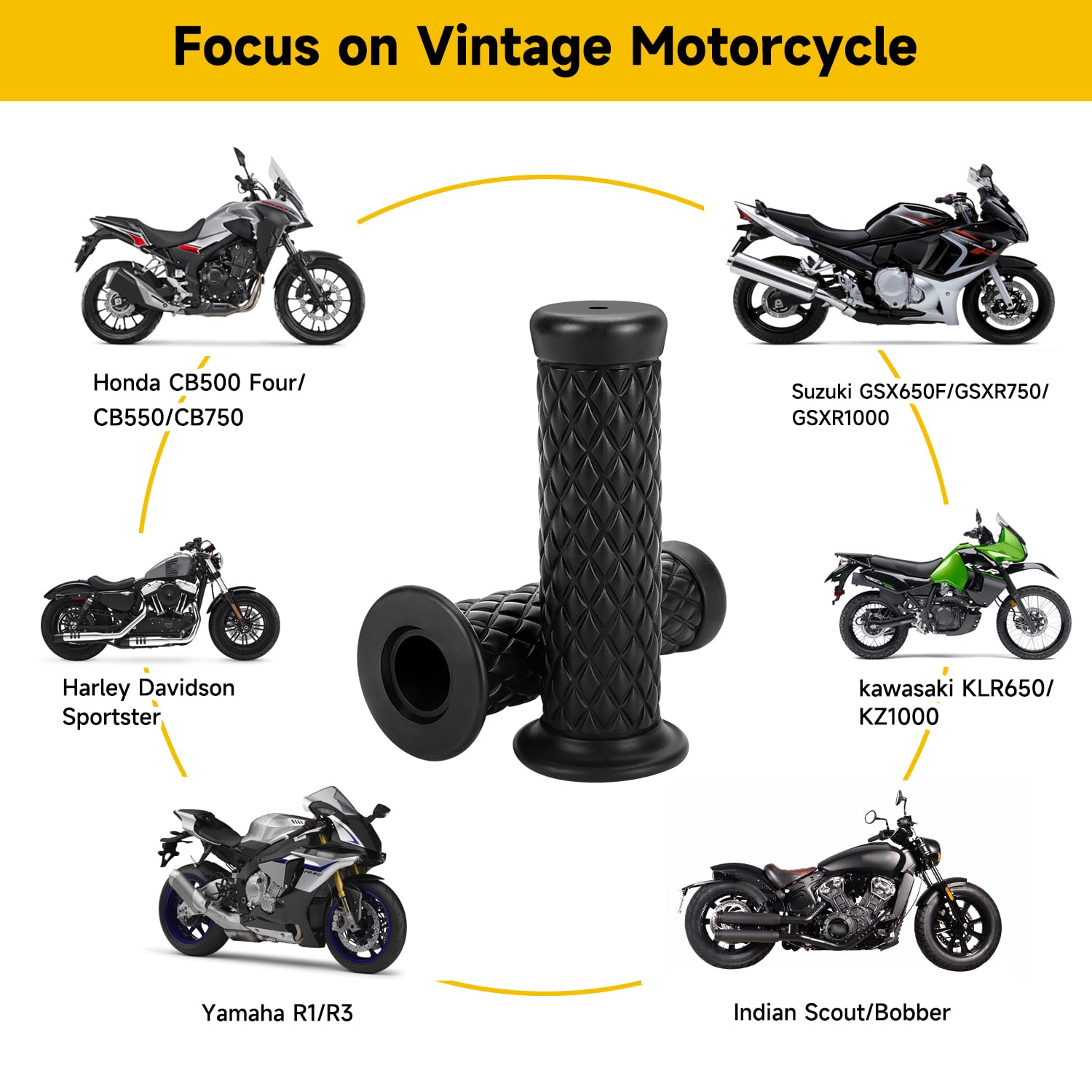 Hiaors 7/8' Motorcycle Handlebar Grips, Non Slip Rubber Hand Handle Grips For Honda Suzuki Kawasaki Cb125 Cb350 Crf250F Xr50 Gsx650F Gsxr750 Klr650 Kz1000 Dt125 R3 Dirt Bike Parts With Cruise Assist