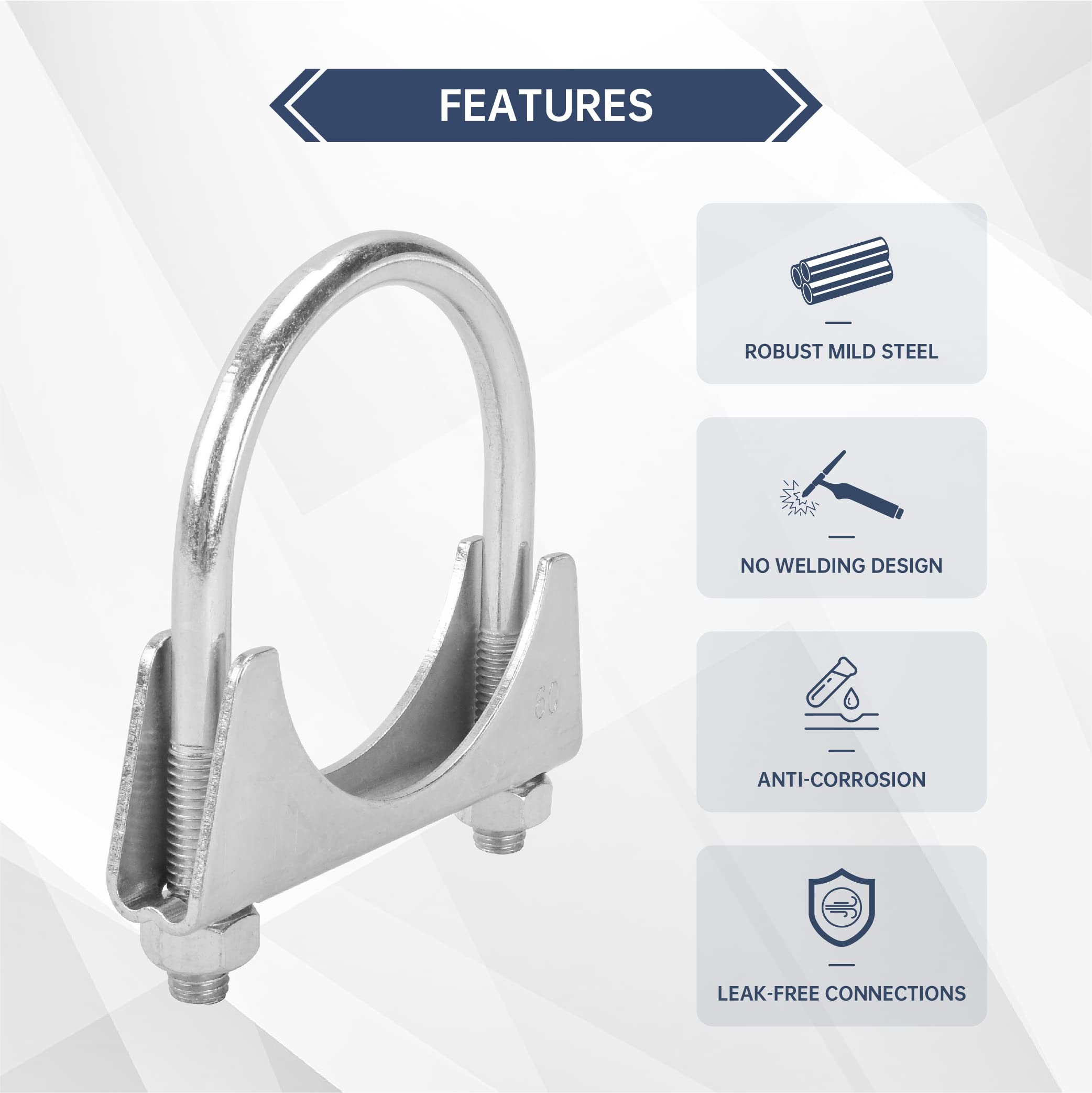 Batoneco 2.25'' U Bolt Clamp, Muffler Exhaust Clamps,2-1/4 Inch Saddle Style Heavy Duty Mild Steel(4-Pack)