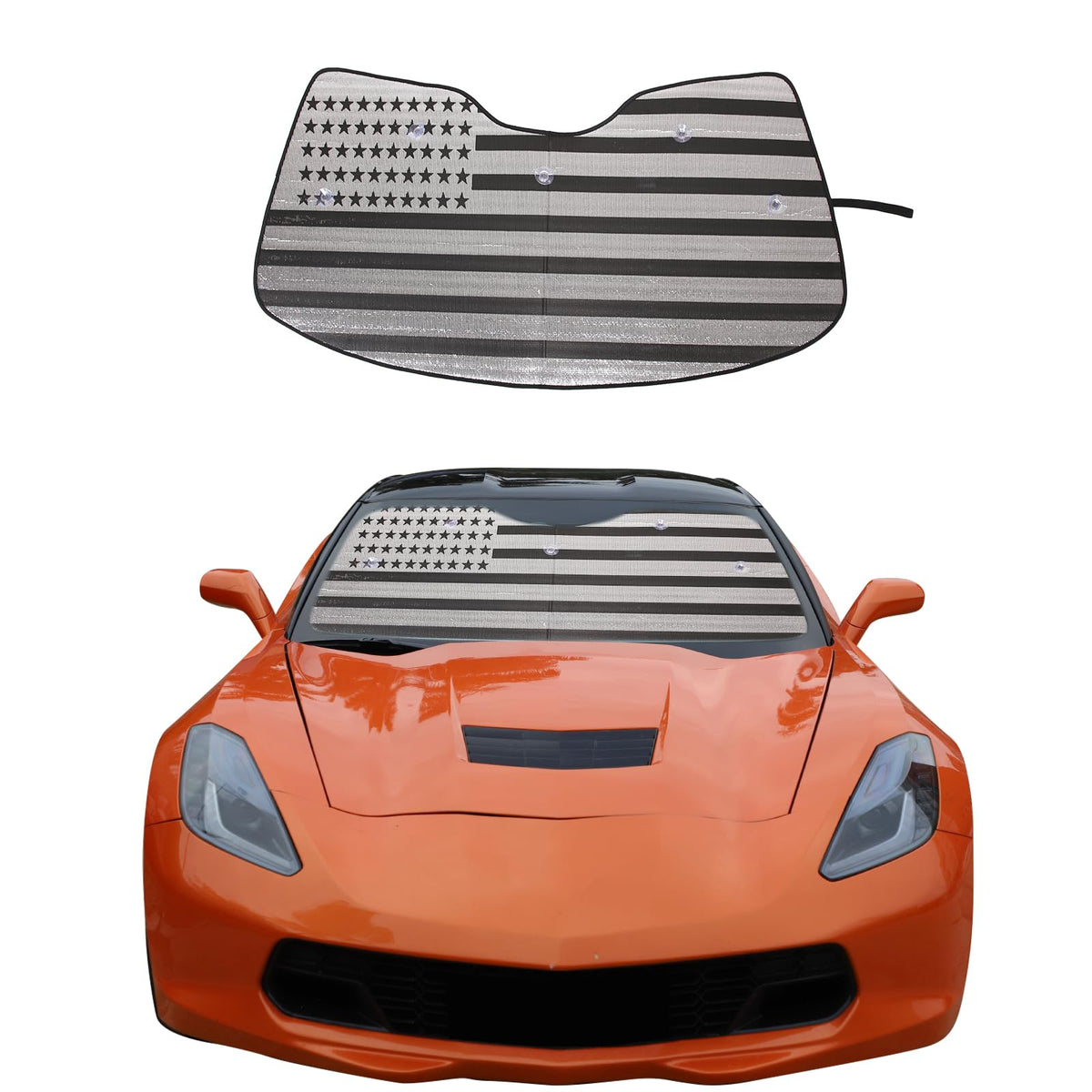 Windshield Sunshade Fit for Chevrolet Corvette C7 2014-2019, Folding Car Sun Shade for Front Window, Auto Sun Protection Visors 