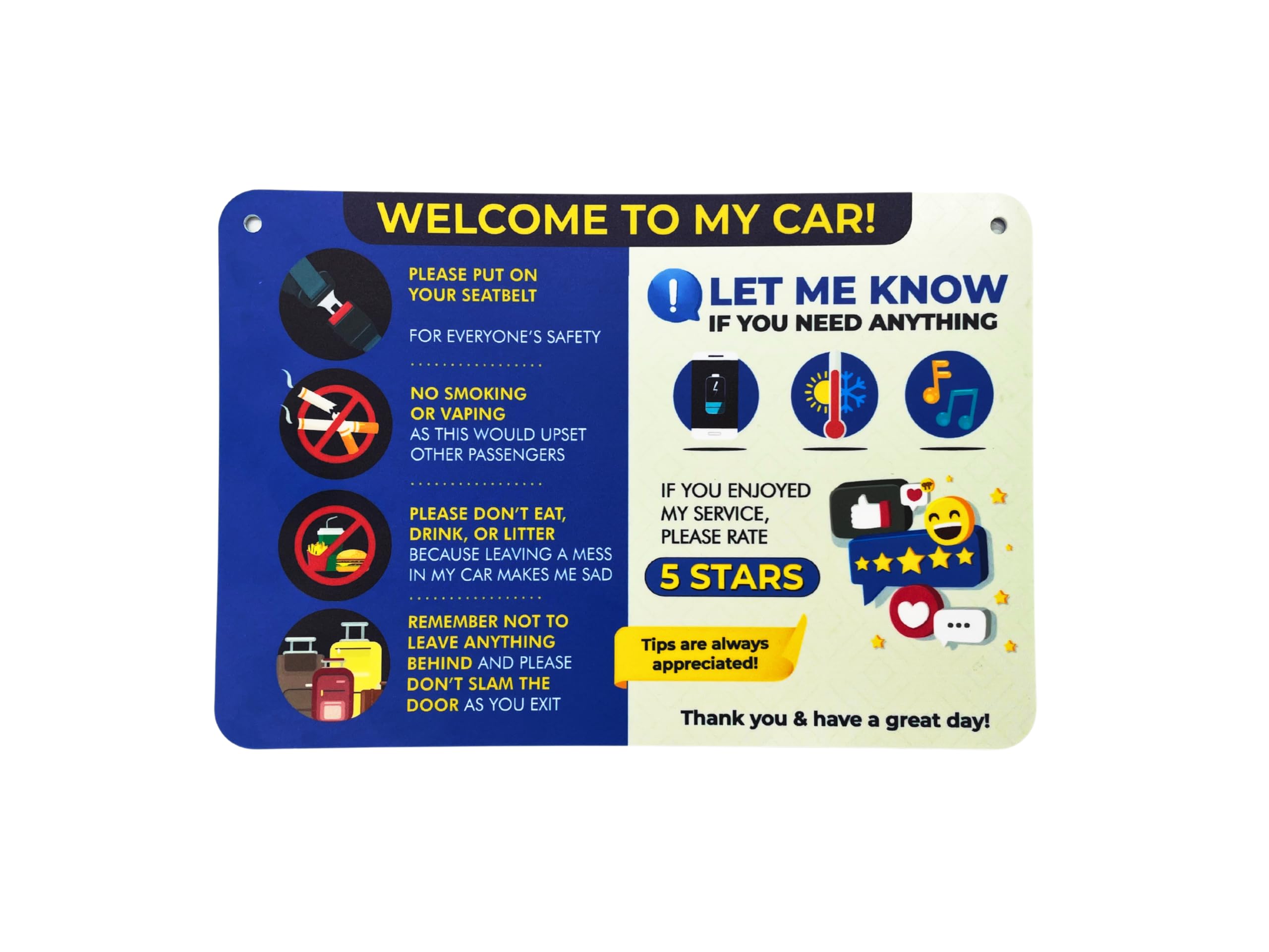 Nivrana Rideshare Car Sign 2-Pack - Better Customer Relations, Higher Ratings And More Tips With Universal Sign, Accessory For R