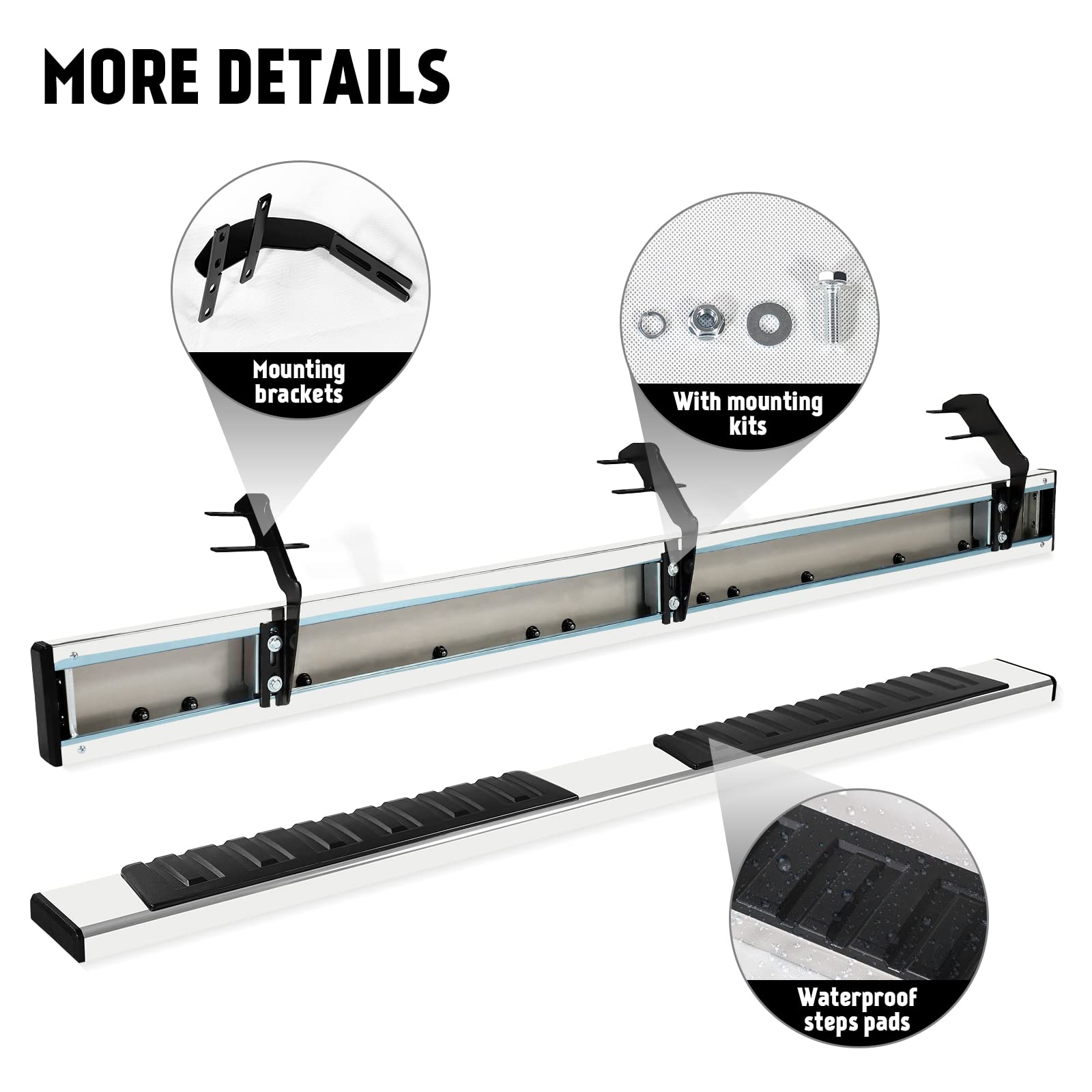PZ 6'' Running Boards for 2015-2024 Ford F-150 SuperCrew Cab 4-Door 2017-2024 Ford F250 F350 Super Duty Crew Cab Mirror Stainles