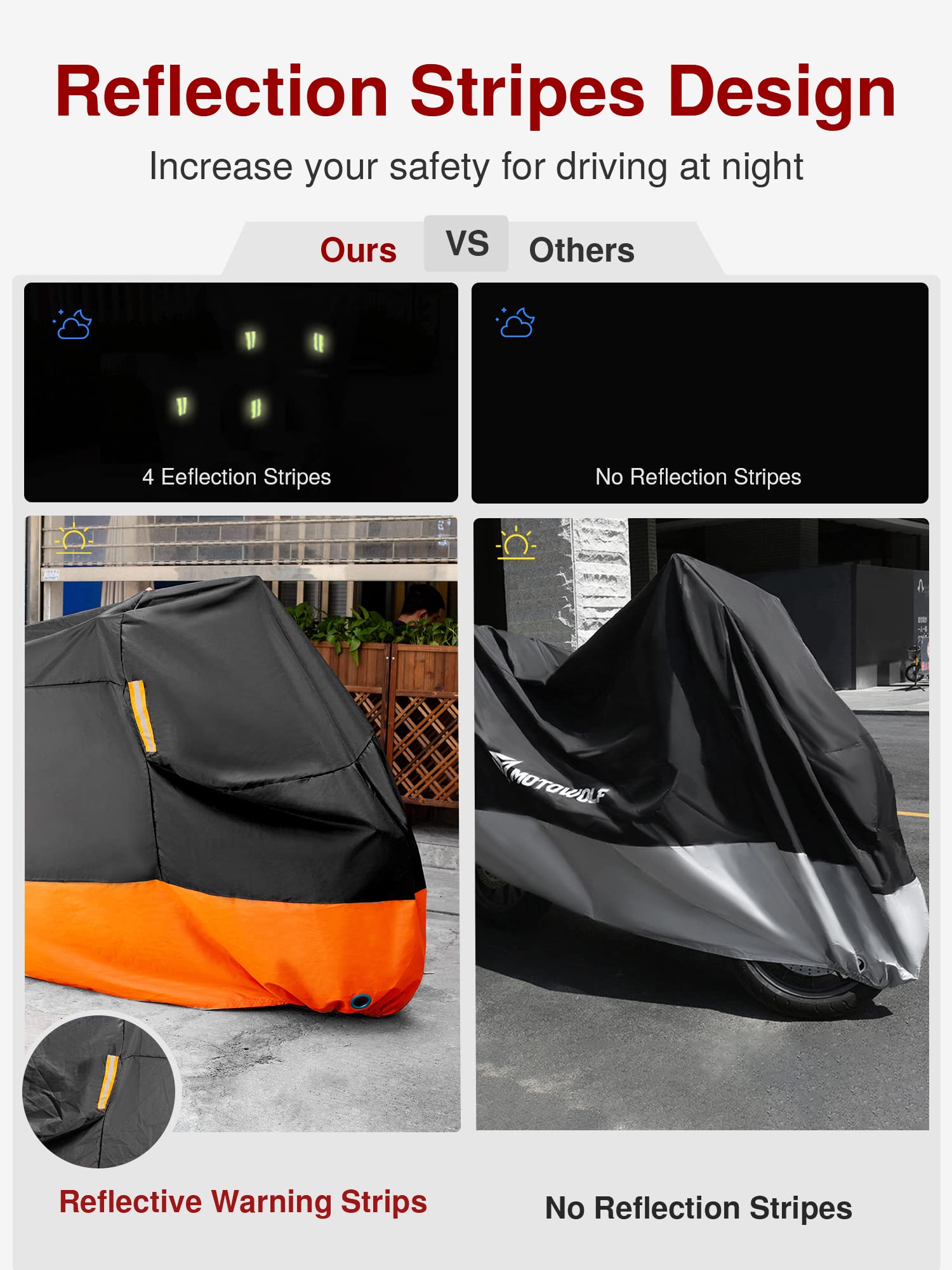 Puroma Motorcycle Cover Heavy Duty Scooter Cover Waterproof Outdoor All Season Universal Weather Quality Protection with Night R