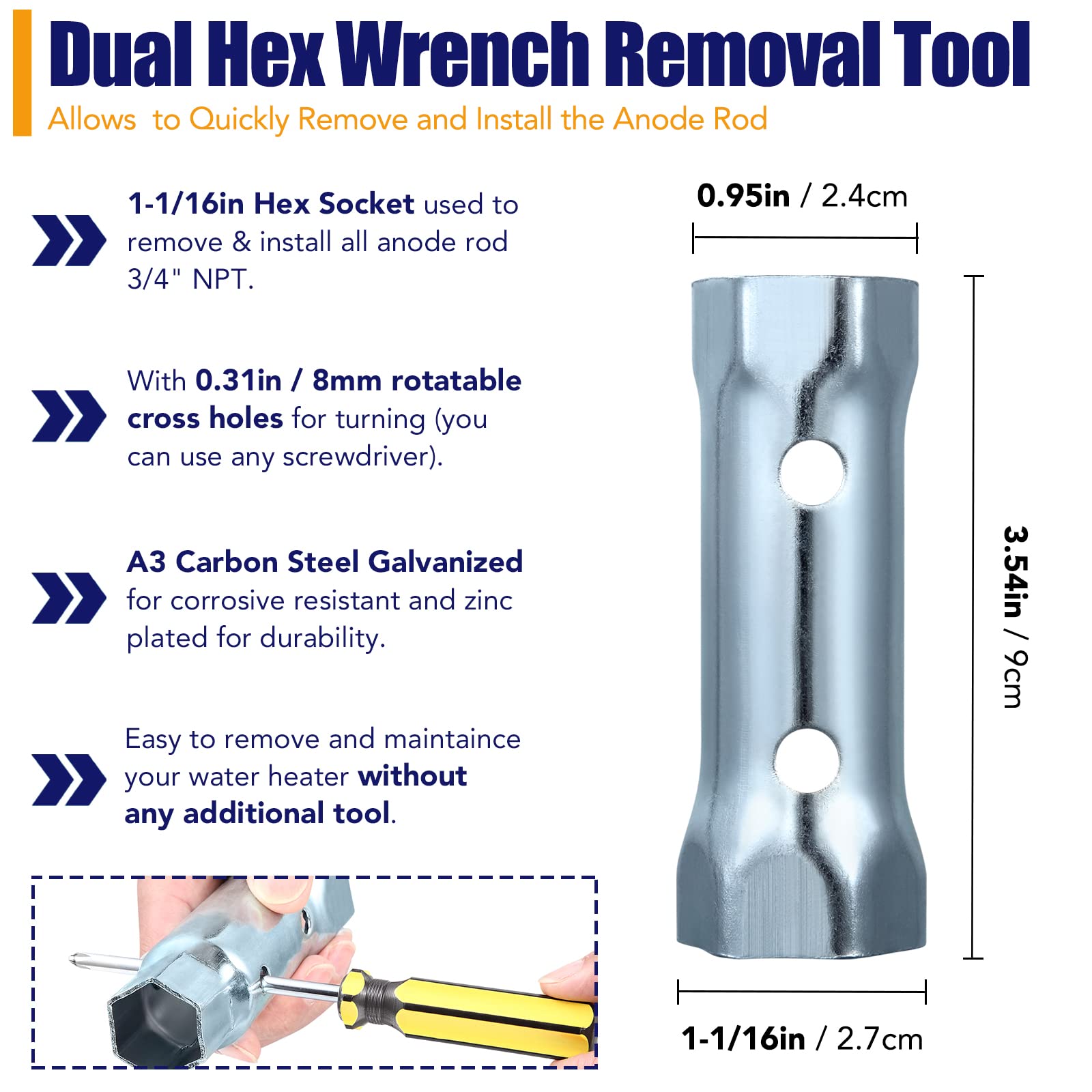 5Pack Rv Water Heater Anode Rod & Flush Wand & Element Socket - 9.25''L X 3/4''Npt Thread Magnesium Rod For Suburban, Mor-Flo, C