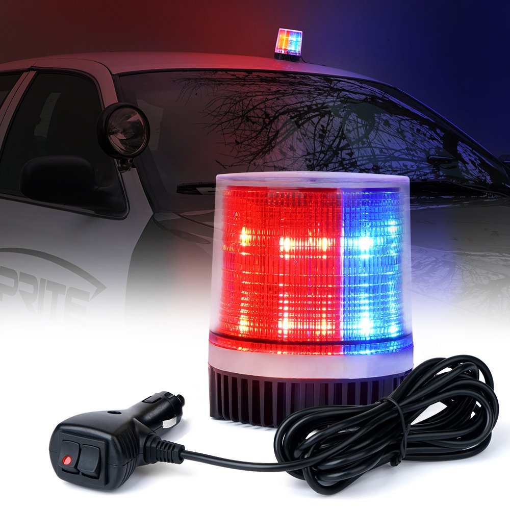 Xprite Red & Blue LED Rooftop Beacon Strobe Light Magnetic Base, Safety Warning Police Flashing Lights for Law Enforcement Vehic