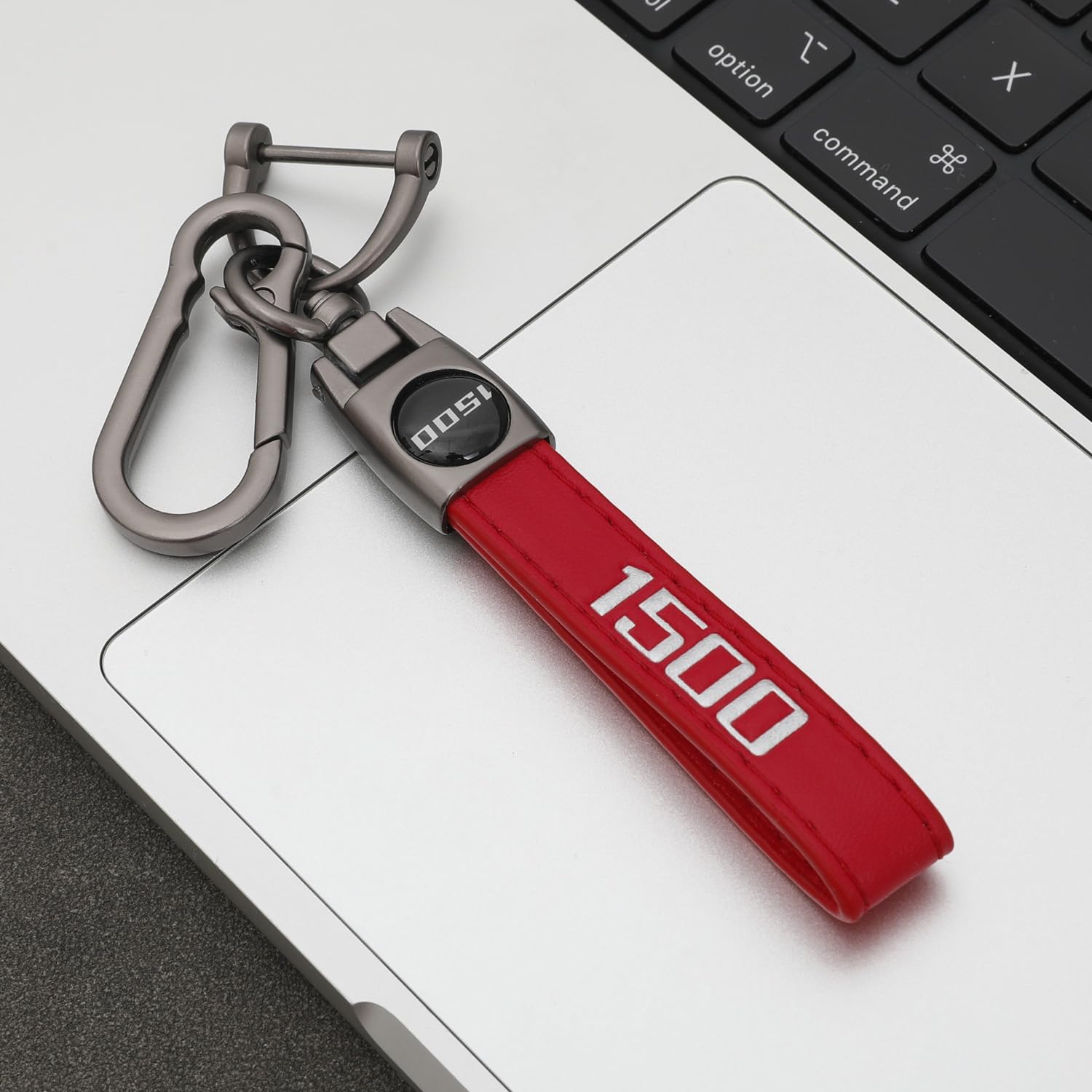 LINOAH Key Chain for Ram 1500 Leather Car Keychain, Compatiable With Dodge Ram 1500 Accessories, Red Key Chain with 360 Degree R