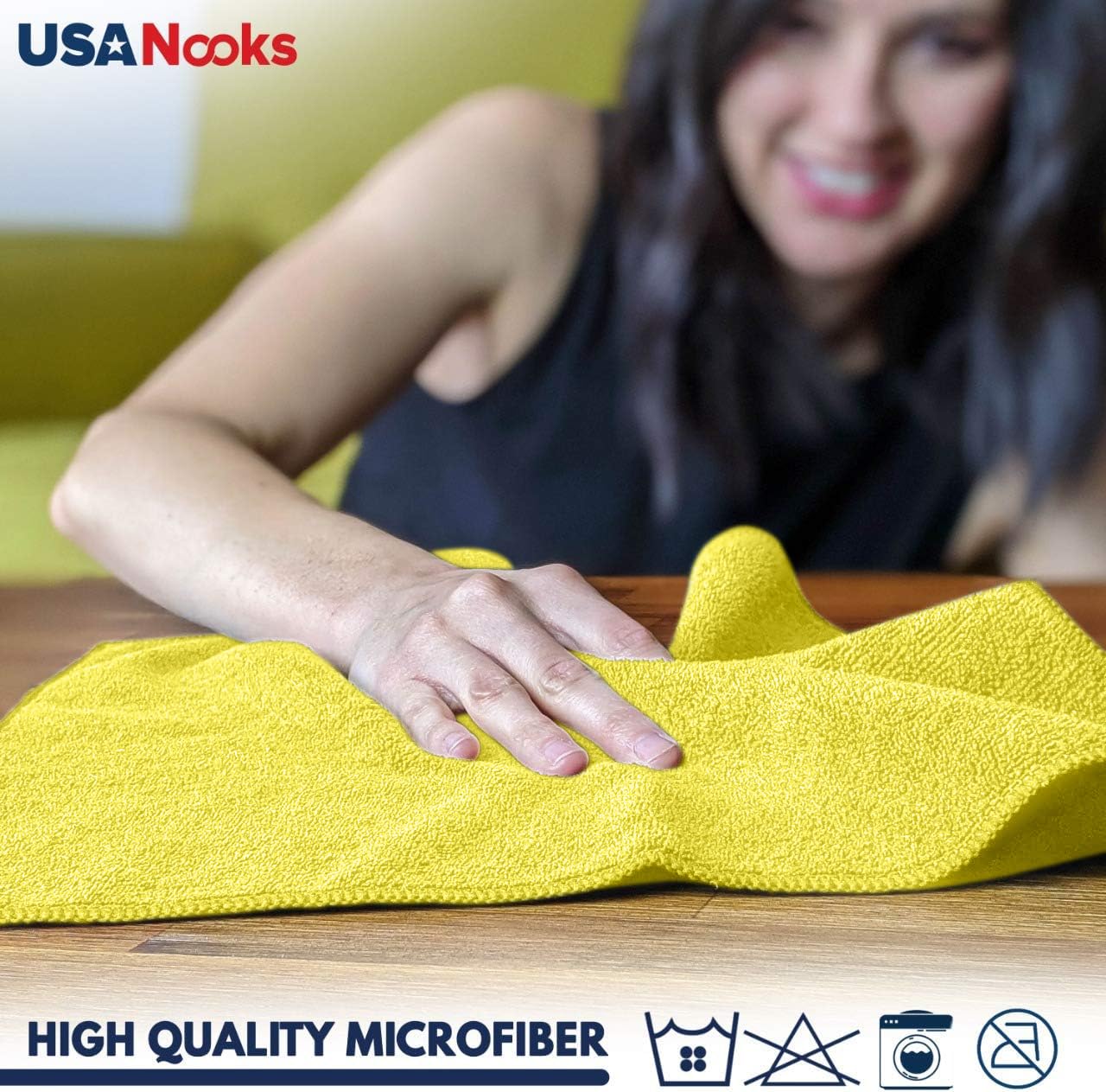 Usanooks Microfiber Cleaning Cloth Yellow - 12 Pcs 12.5''X12.5'' - High Performance - 1200 Washes, Ultra Absorbent Towels Weave