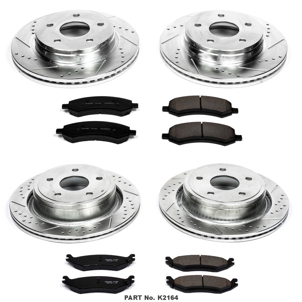 Power Stop K2164 Front And Rear Z23 Carbon-Fiber Ceramic Pads And Drilled Slotted Rotors Brake Kit For 2007-2009 Chrysler Aspen Dodge Durango | 2006 2007 2008 2009 2010-2022 Dodge Ram 1500 Classic