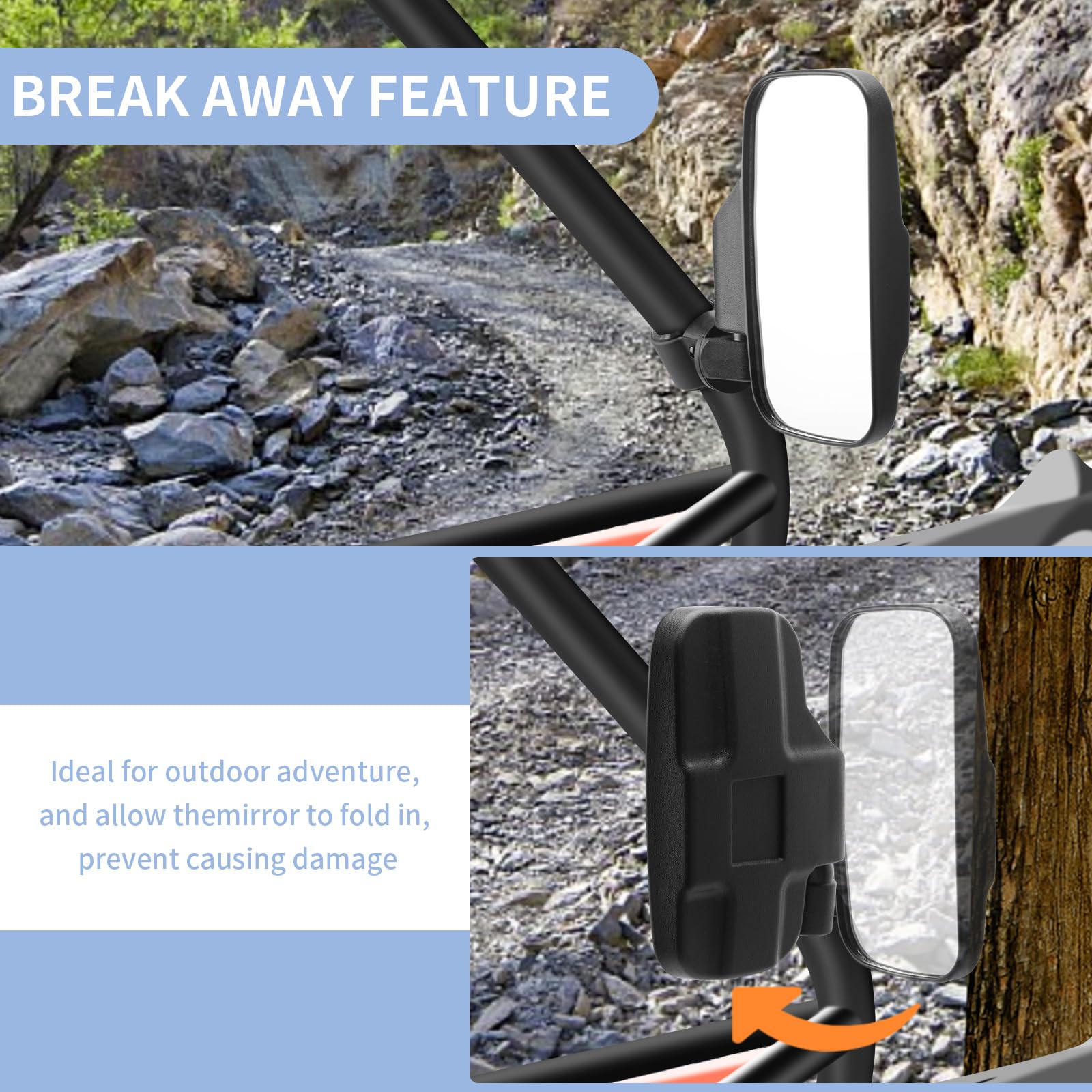 Utv Mirrors, Utv Side Mirrors Compatible With 1.6-2 In Roll Cage Pioneer Polaris Rzr 900 1000 Can Am Kawasaki Mule Rhino Yxz Zforce Shatter Proof Tempered Glass