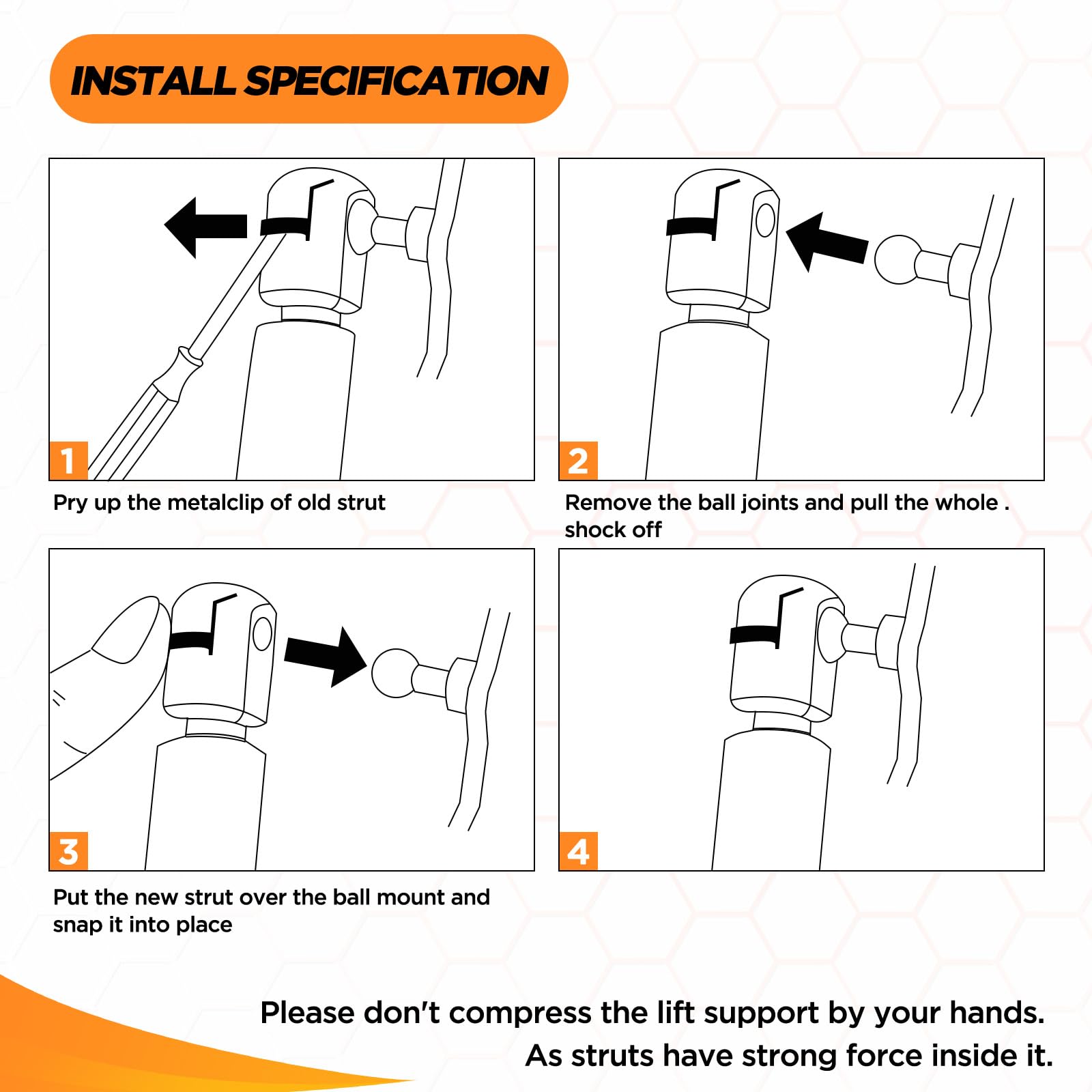 SYKRSS C16-06874 C1606874 17 '' Gas Strut 17 inch 40Lbs/178N Struts Shock Lift Support Gas Spring for Camper Shell Window,Trunk