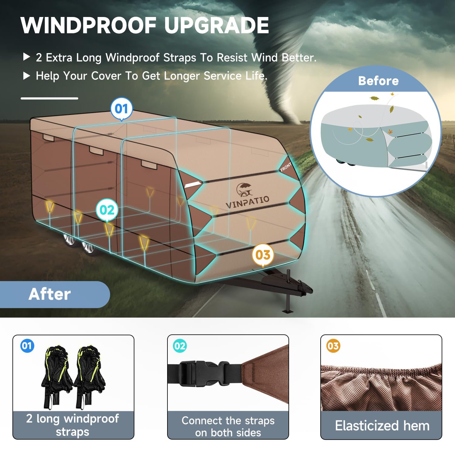 Vinpatio Oxford Fabric Travel Trailer Rv Cover, Toy Hauler Cover Fits 24'-27' Rv Heavy Duty 300D Ripstop Anti-Uv Waterproof Wind