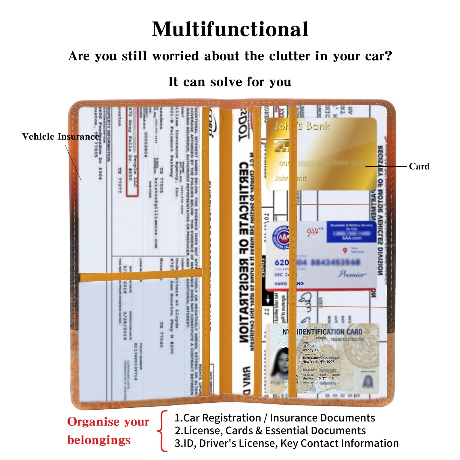 Tildosac Leather Car Registration And Insurance Card Holder, Car Document Holder For Cards License With Magnetic Shut(Orange)