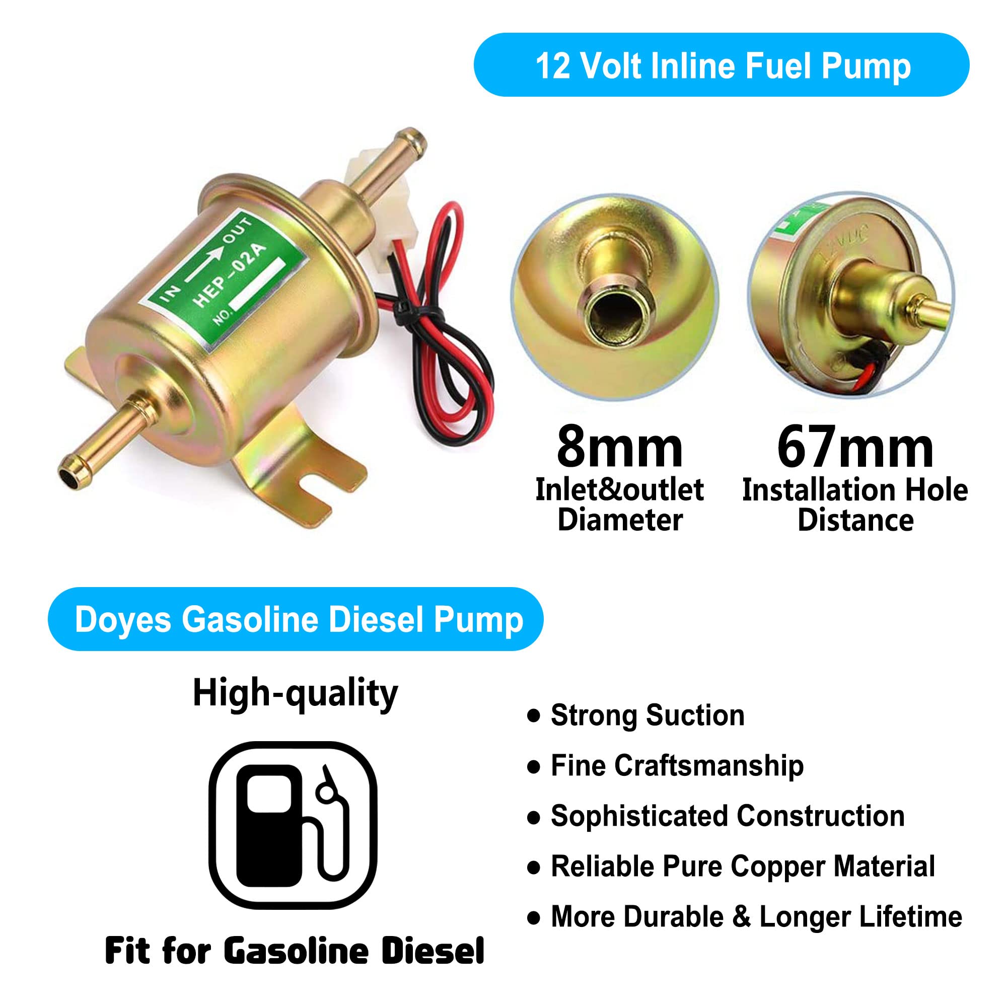 Universal 12v Electric Fuel Pump 2.5-4PSI Low Pressure Gas Diesel Fuel Transfer Pump 12 Volt Inline Fuel Pump for Carburetor Law