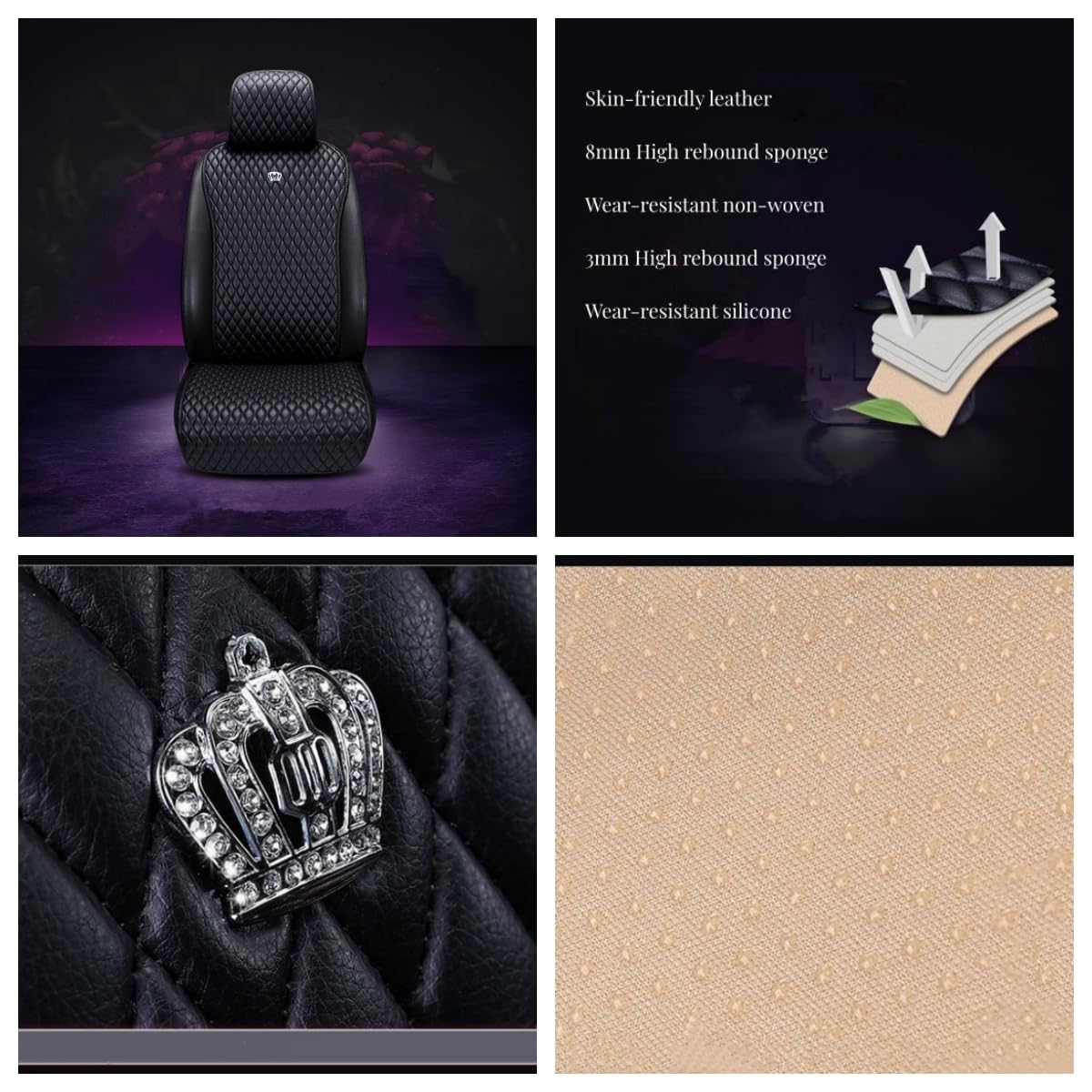 Red Rain Universal Seat Covers For Cars Leather Seat Cover With Crown Black Car Seat Cover 2/3 Covered 11Pcs Fit Car/Auto/Truck/