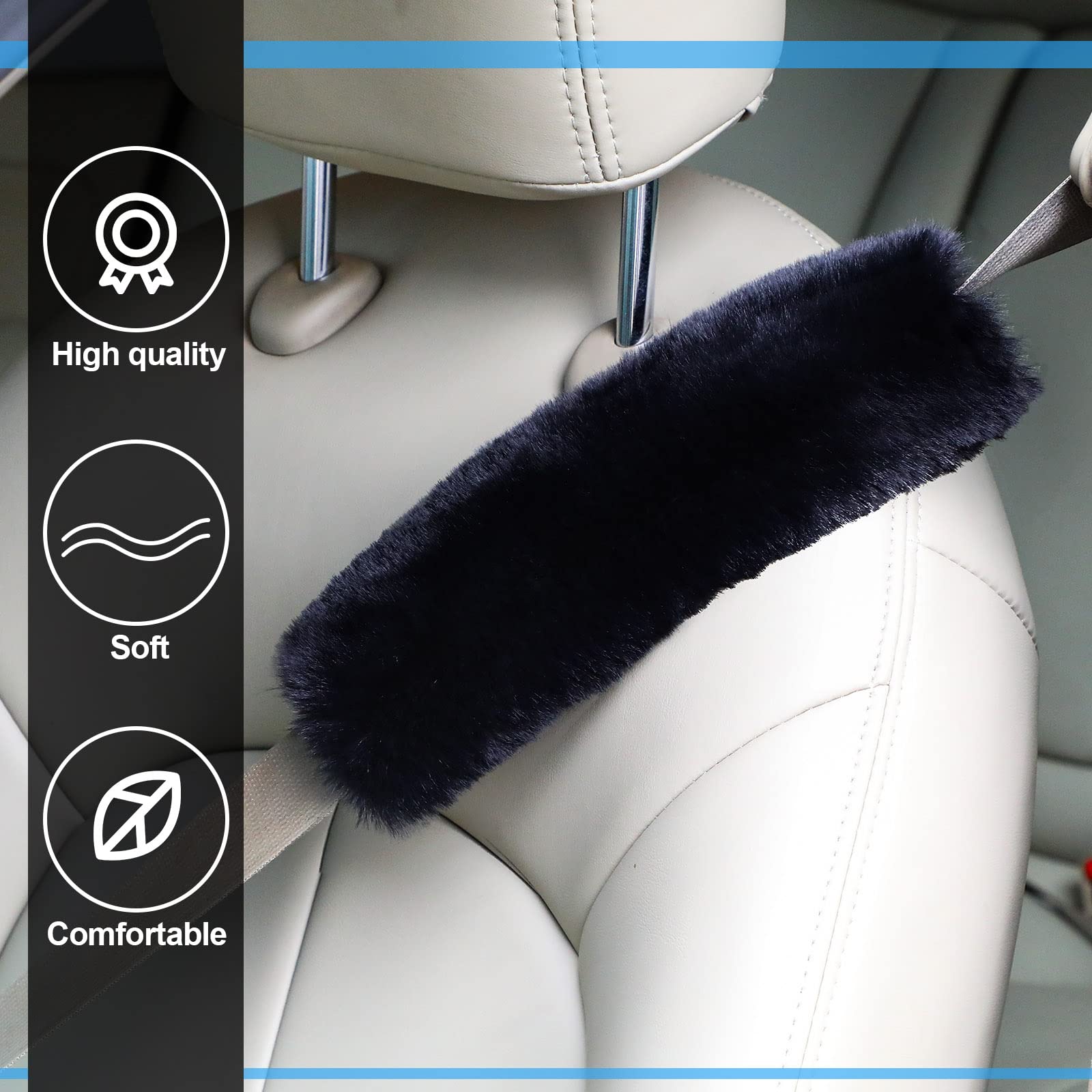 Boao 4 Pack Faux Sheepskin Car Seat Belt Pads Seatbelt Protector Soft Seat Belt Shoulder Strap Cover Comfort Harness Pad(Charcoa