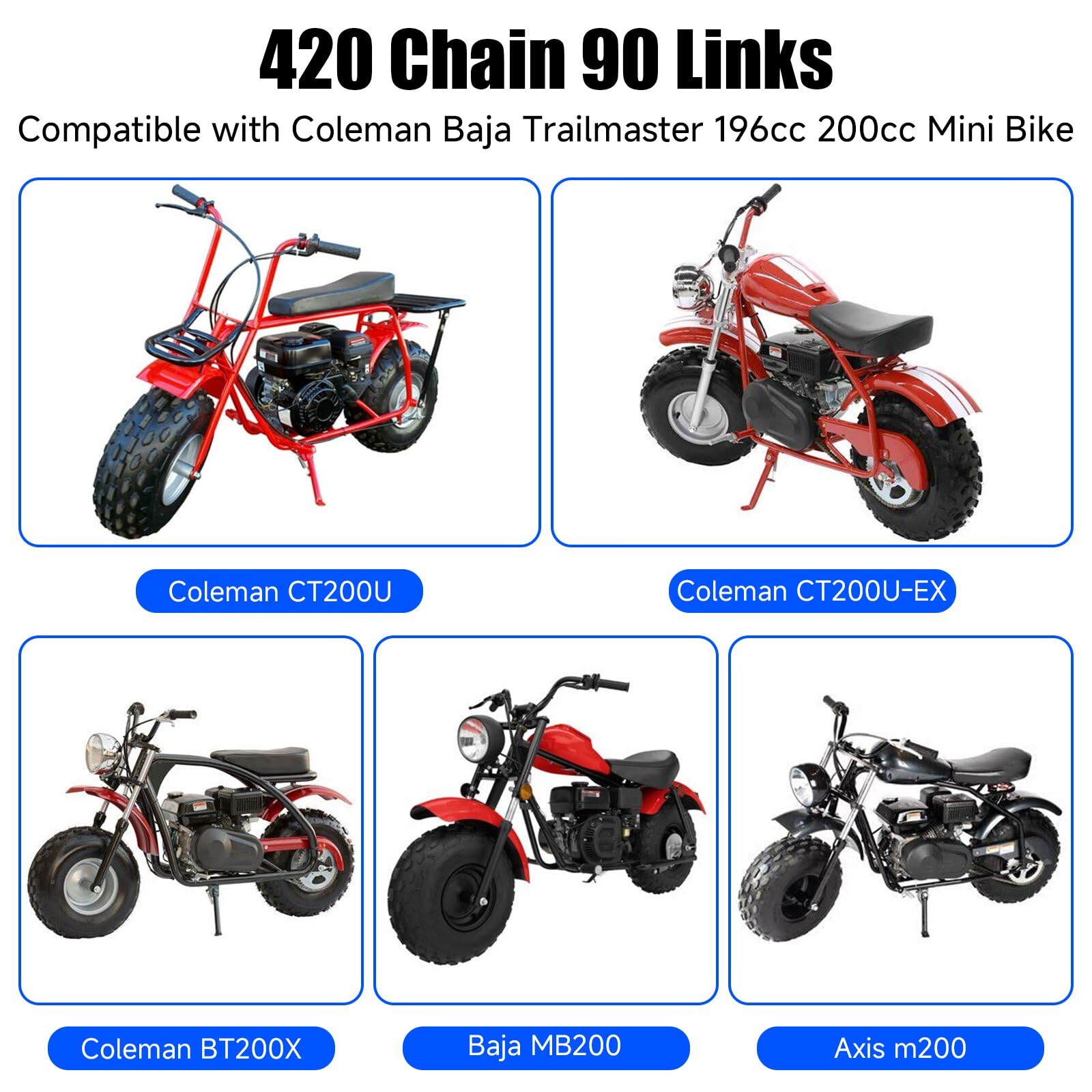 Yoxufa 420 Chain Mini Bike Rear Drive Chain 90 Link Replacement For Coleman Mini Bike Ct200U Bt200X Ct200U-Ex Baja Warrior Mb165