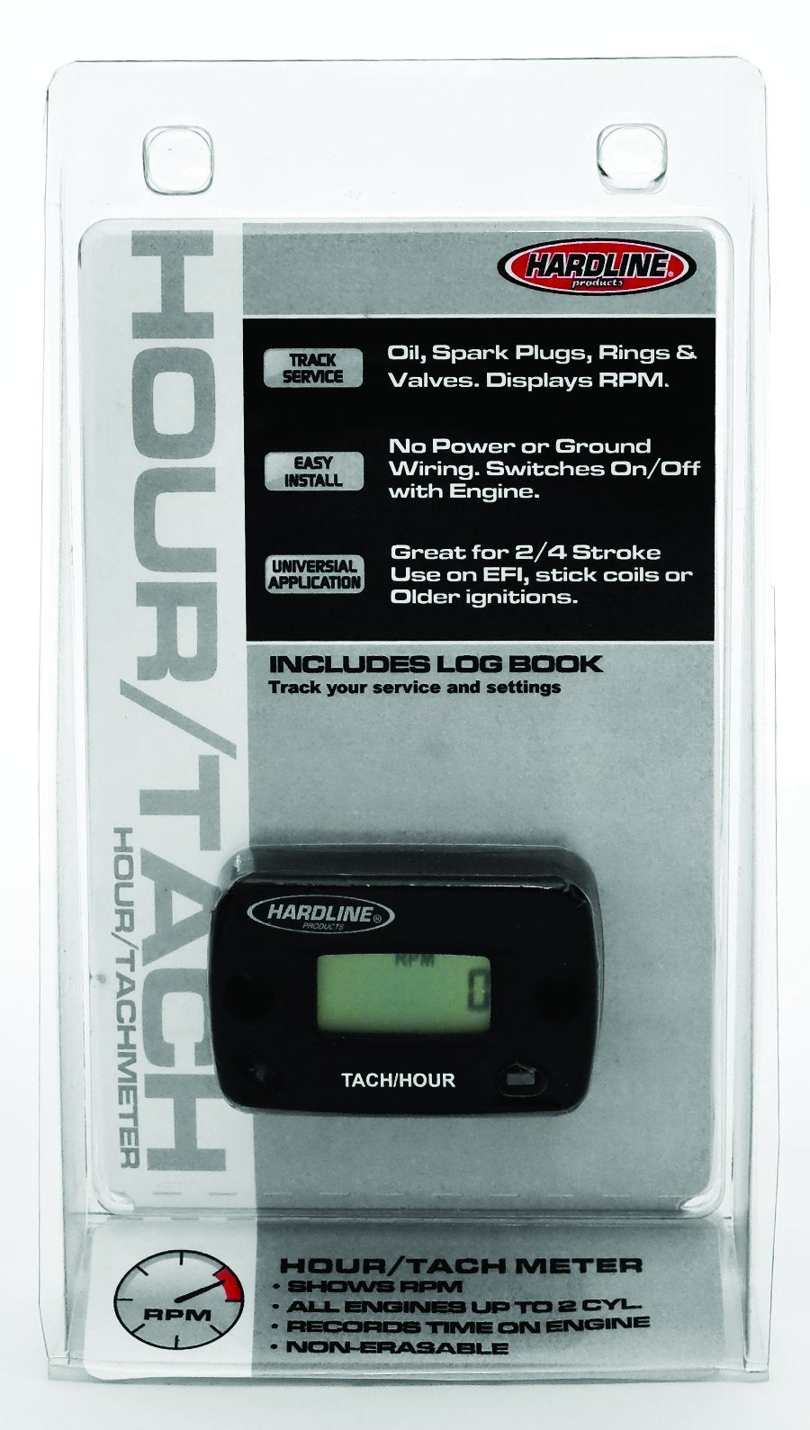 Hardline Products HR-8061-2 Hour Meter/Tachometer for up to 2-Cylinder Engines