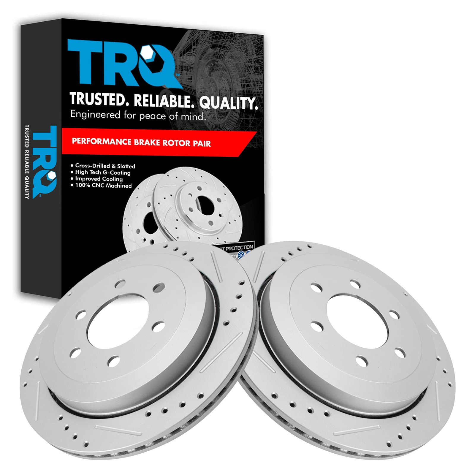 Trq Rear Performance Brake Rotors Set Premium G-Coated Cross Drilled & Slotted Compatible With 2007-2017 Ford Expedition Lincoln