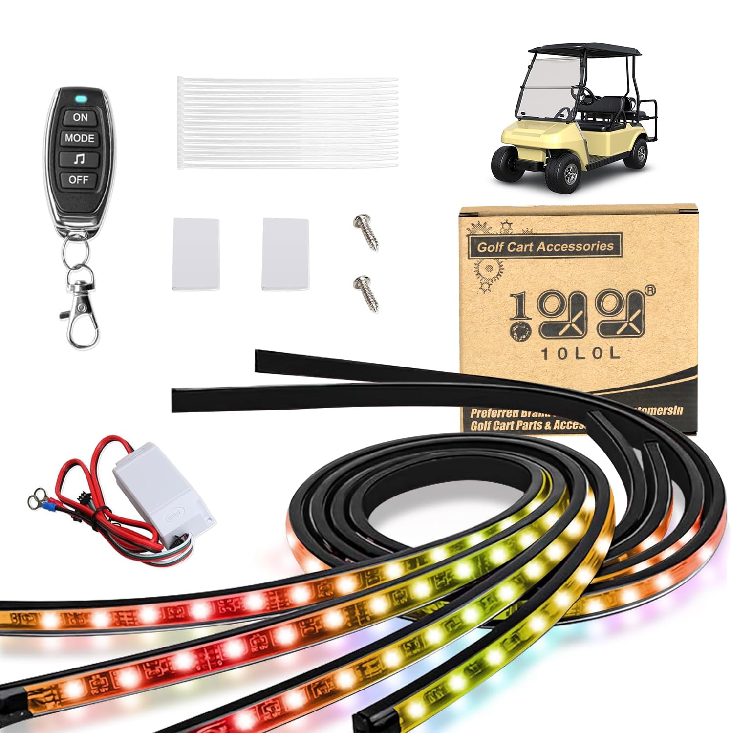 10L0L Golf Cart Underglow Led Light Strip Kit, 22 Modes Glow Neon Underbody Lighting With Wireless Remote Control, Sound Active,