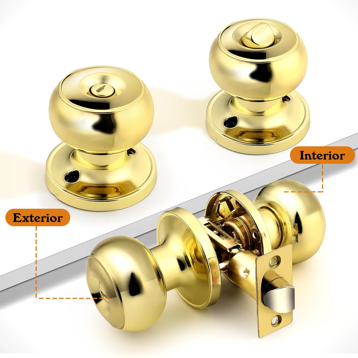 Probrico Gold Interior Door Knobs for Bedroom Bathroom, Polished Brass Privacy D WBHDWB0CJB8VHRK