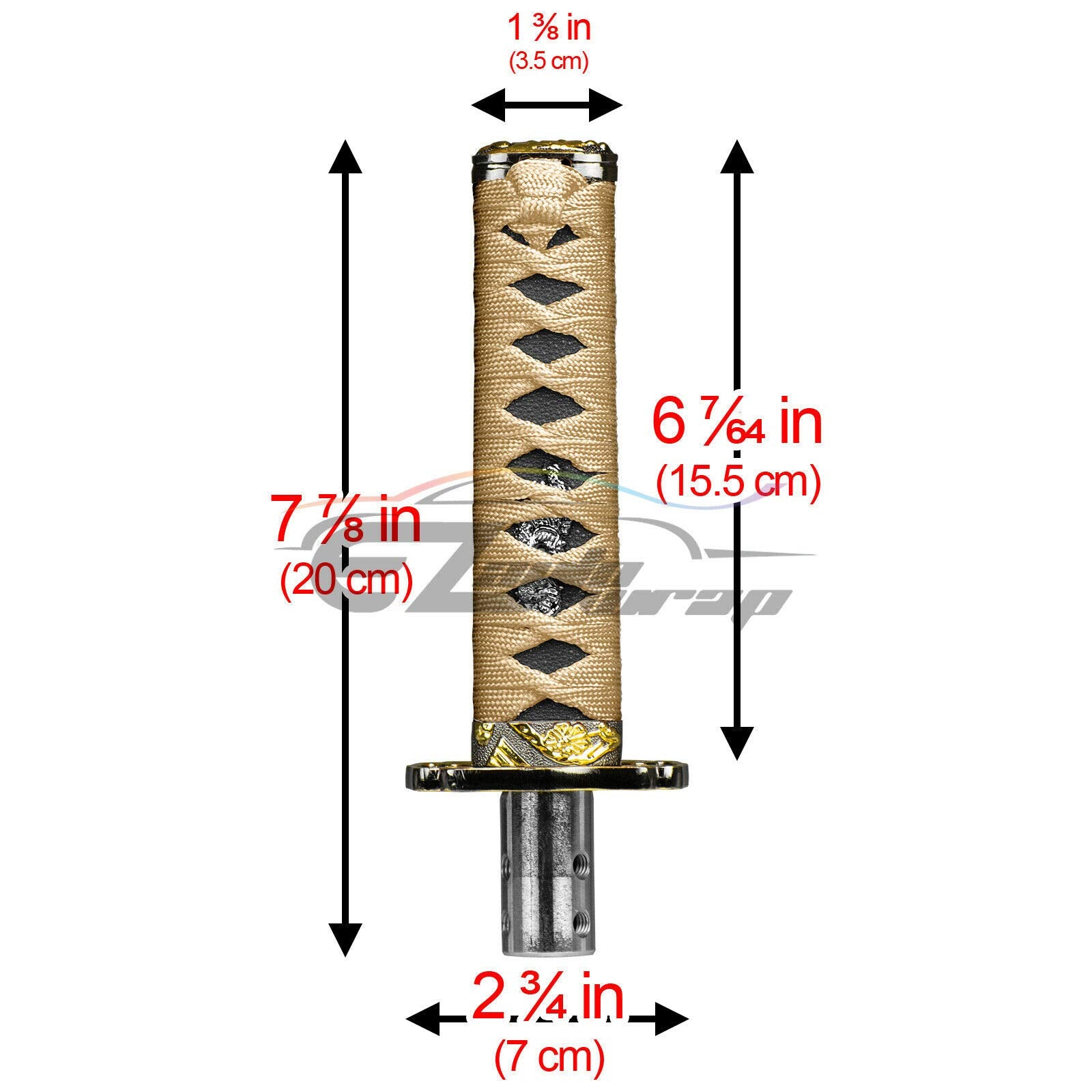 EZAUTO WRAP 15cm Gold Black Shift Knob Samurai Sword Alloy Katana with Adapter Universal