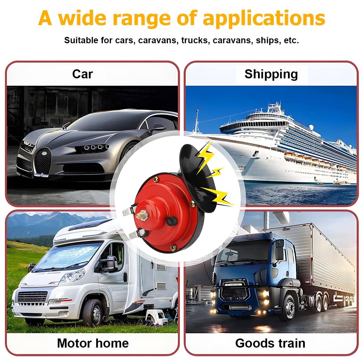 KHGUZ 2PCS Super Loud Train Horns, 12V Waterproof Car Air Electric Snail Double Horns, Vehicle Raging Sound & Dual-Tone Air Horn