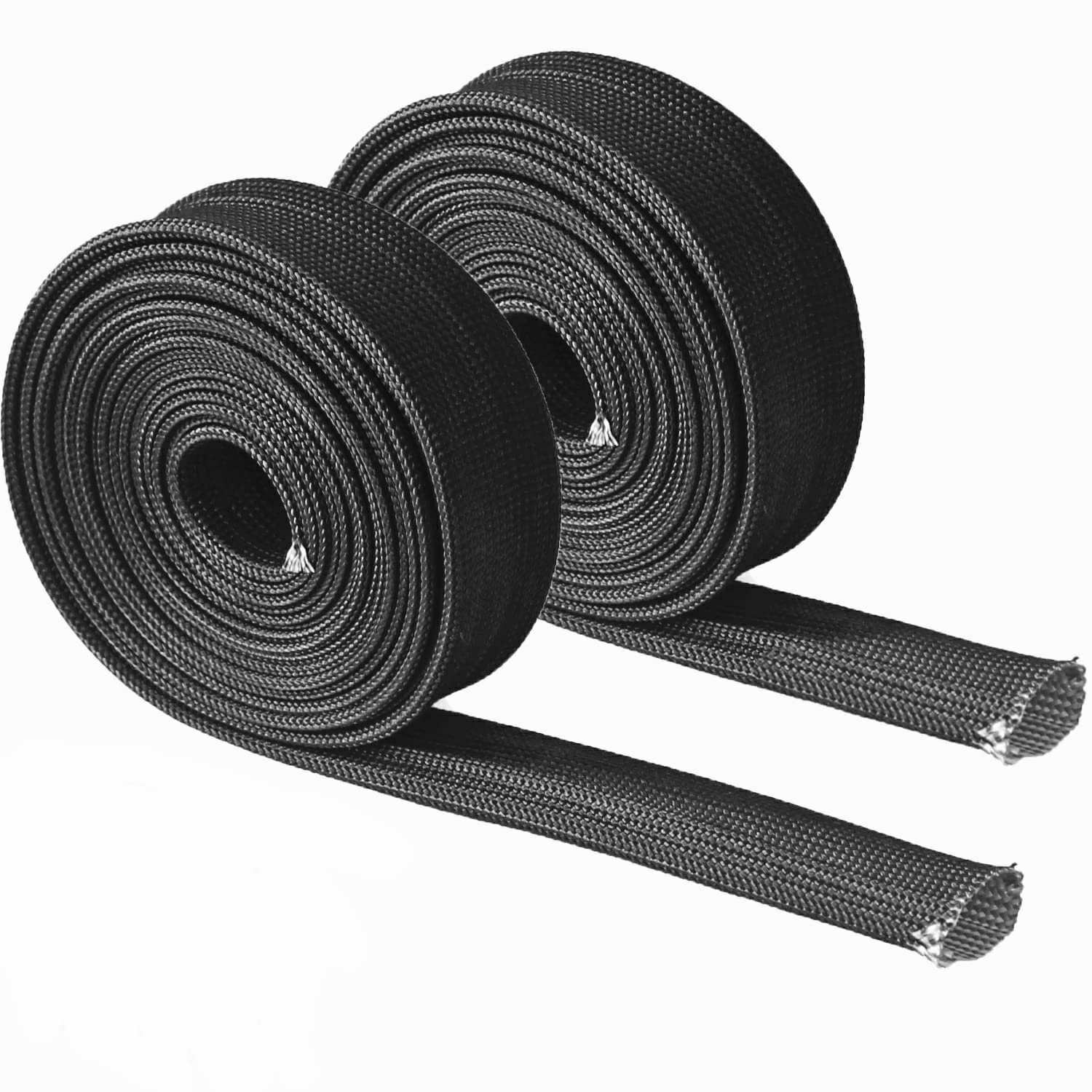 Zhubang Heat Hose Fiberglass Wrap Shield Sleeve 2 Pcs 10Ft-13Mm(1/2) Wire Fuel Line Heat Shield Roll High Temp Black Colour Adjustable For Car Wire Loom Cable Heat Shield Brake Line Cable Heat Shield