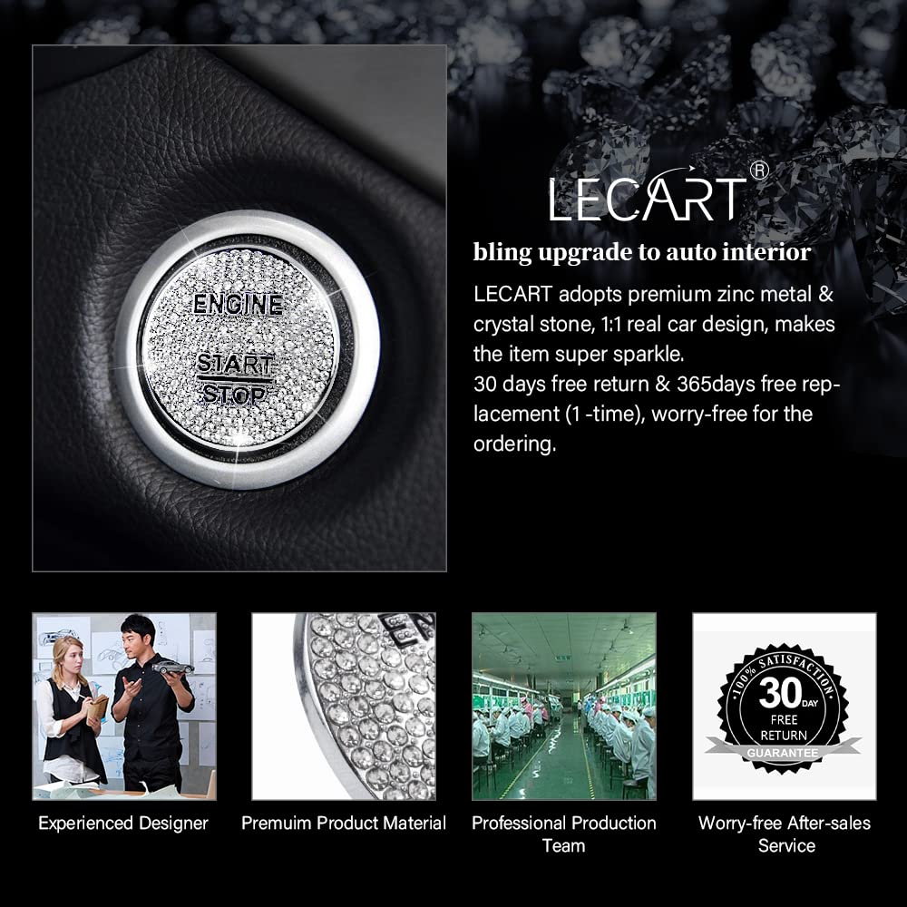 LECART Bling Engine Start Stop Button Cover for Mercedes-Benz, Metal Ignition Sticker, Model LECART-90, Ignition Cover, Color: Silver