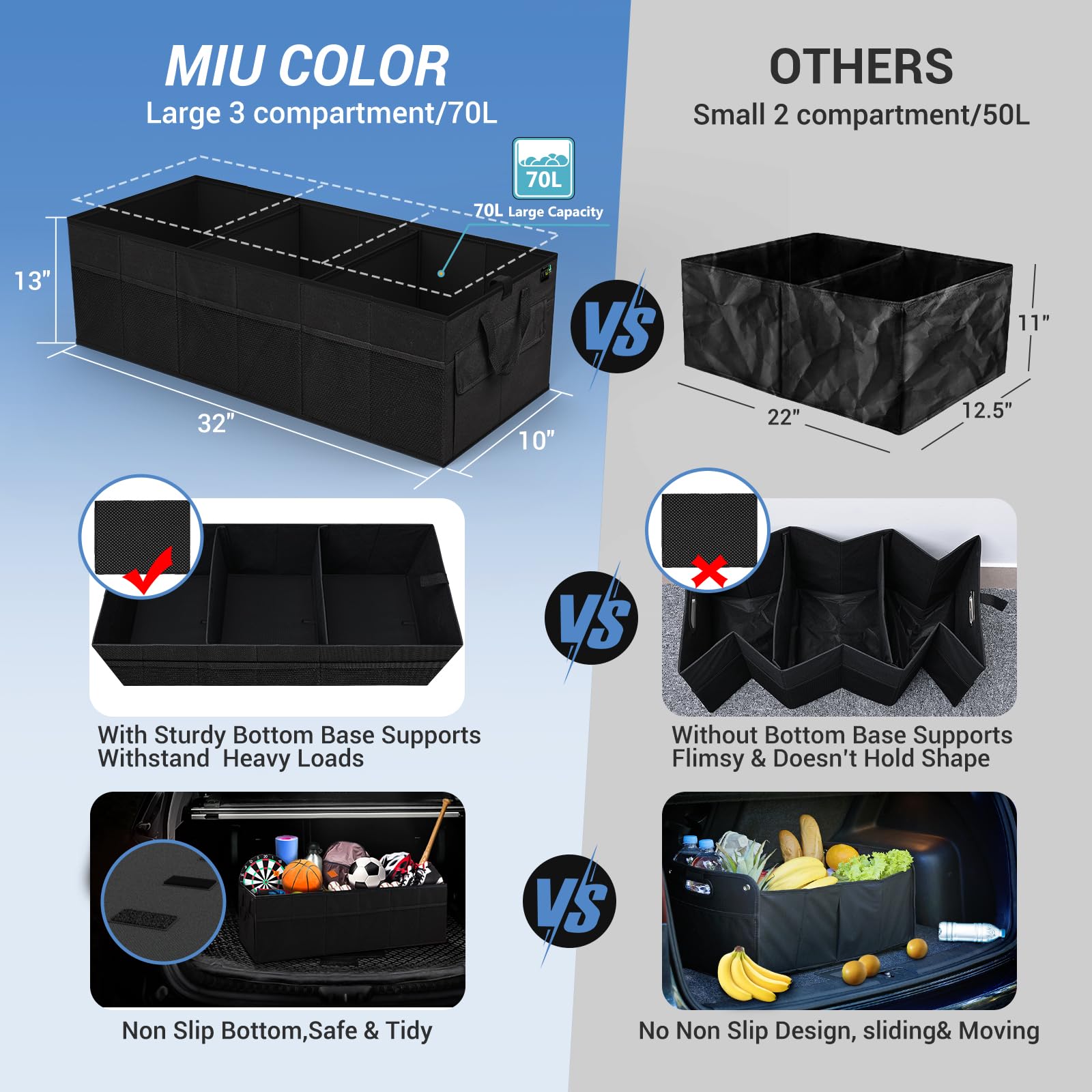 Miu Color Trunk Organizer For Suv (Black 12 Pockets, Large)