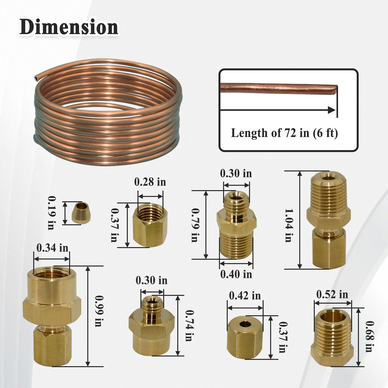 Ebrmeiwo 72'' Oil Pressure Gauge Tubing Kit, Set Of Copper Tube And Threaded Parts, Universal Fit