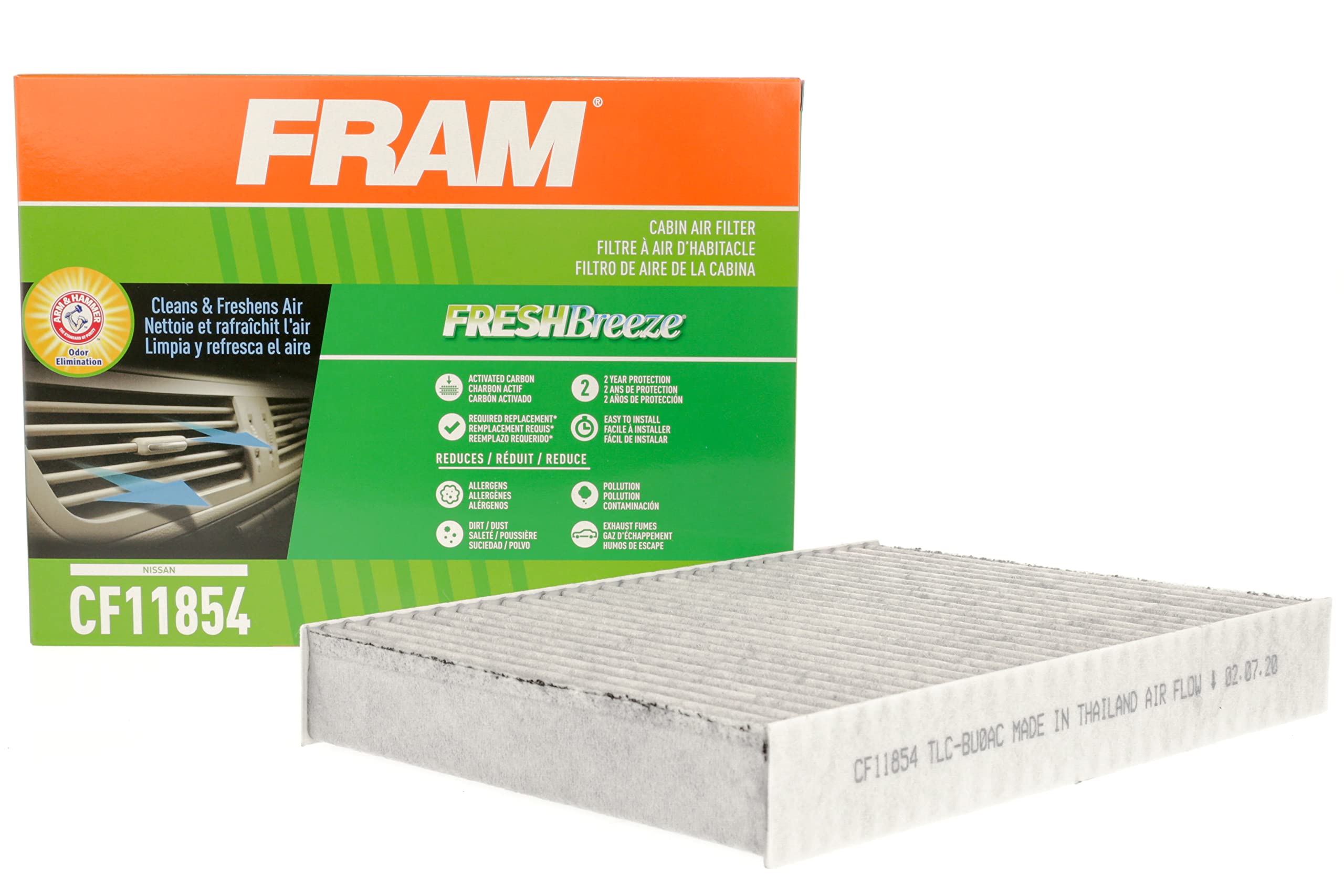 Fram Fresh Breeze Cabin Air Filter Replacement For Car Passenger Compartment W/ Arm And Hammer Baking Soda, Easy Install, Cf1185