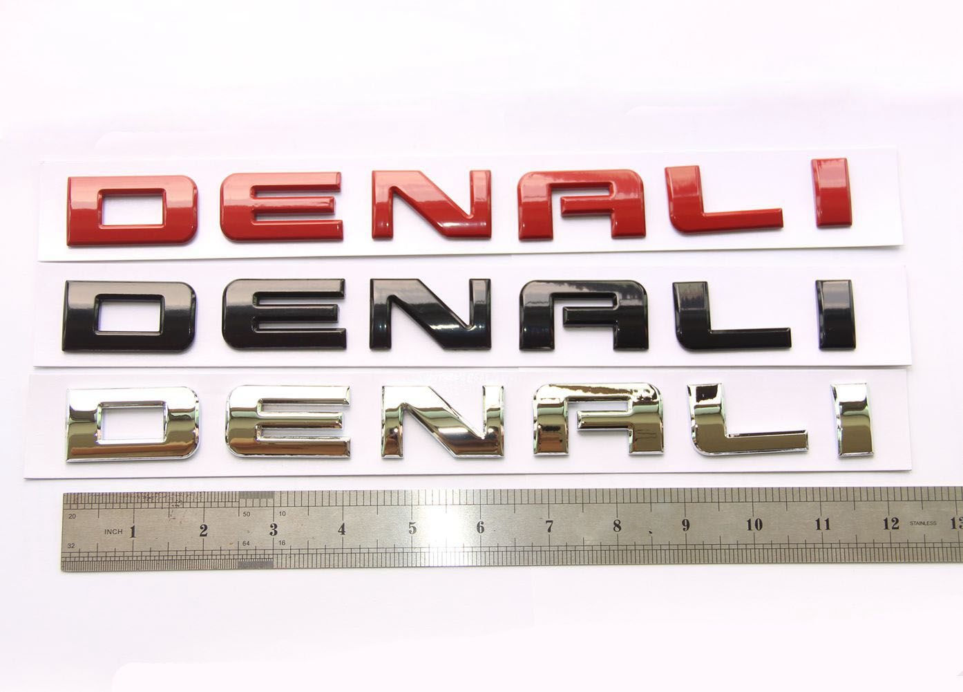 Yoaoo 1X Oem Denali Red Line Emblem Badge Nameplate Compatible With 2007-2019 Denali Yukon Sierra Terrain (Chrome)