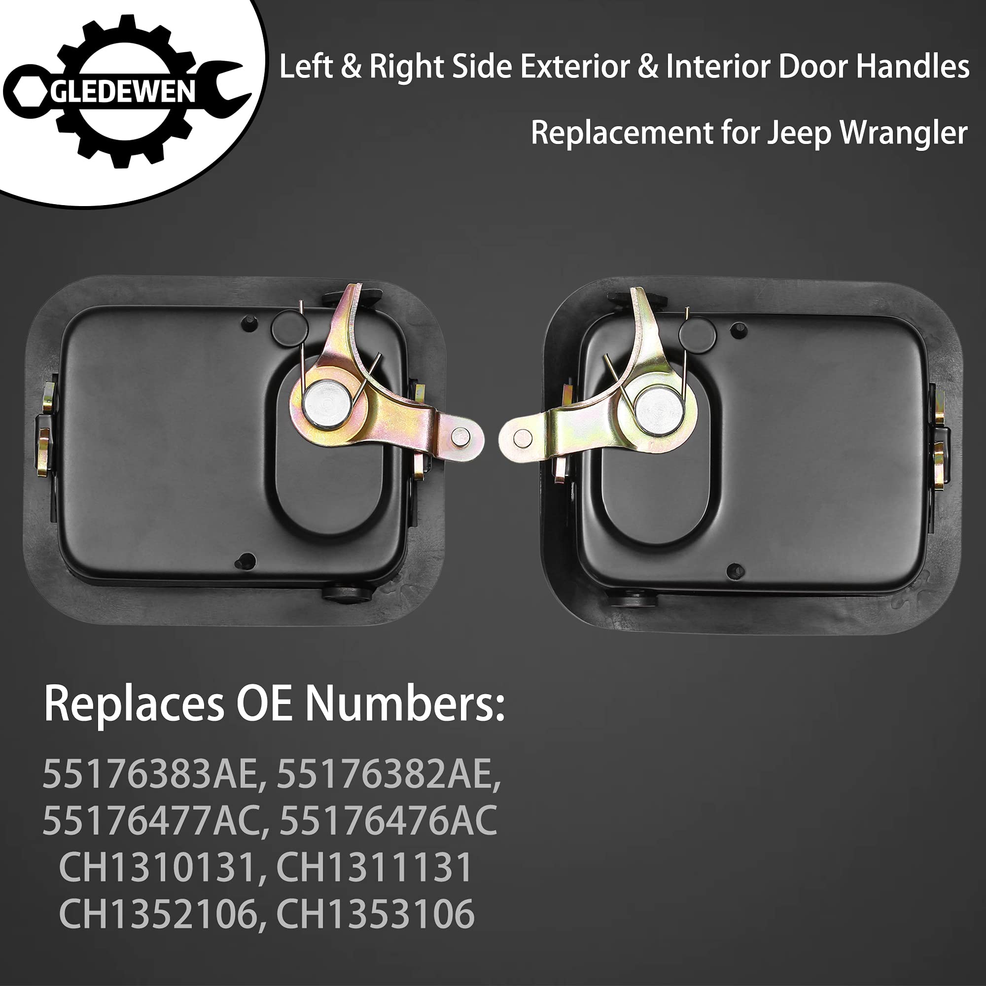 Door Handle Set, Exterior & Interior Left Driver & Right Passenger Side, Compatible With 1991-1996 Jeep Wrangler Yj 1997-2004 Tj Replace# 79540 79541 55176383Ae 55176382Ae 55176477Ac 55176476Ac