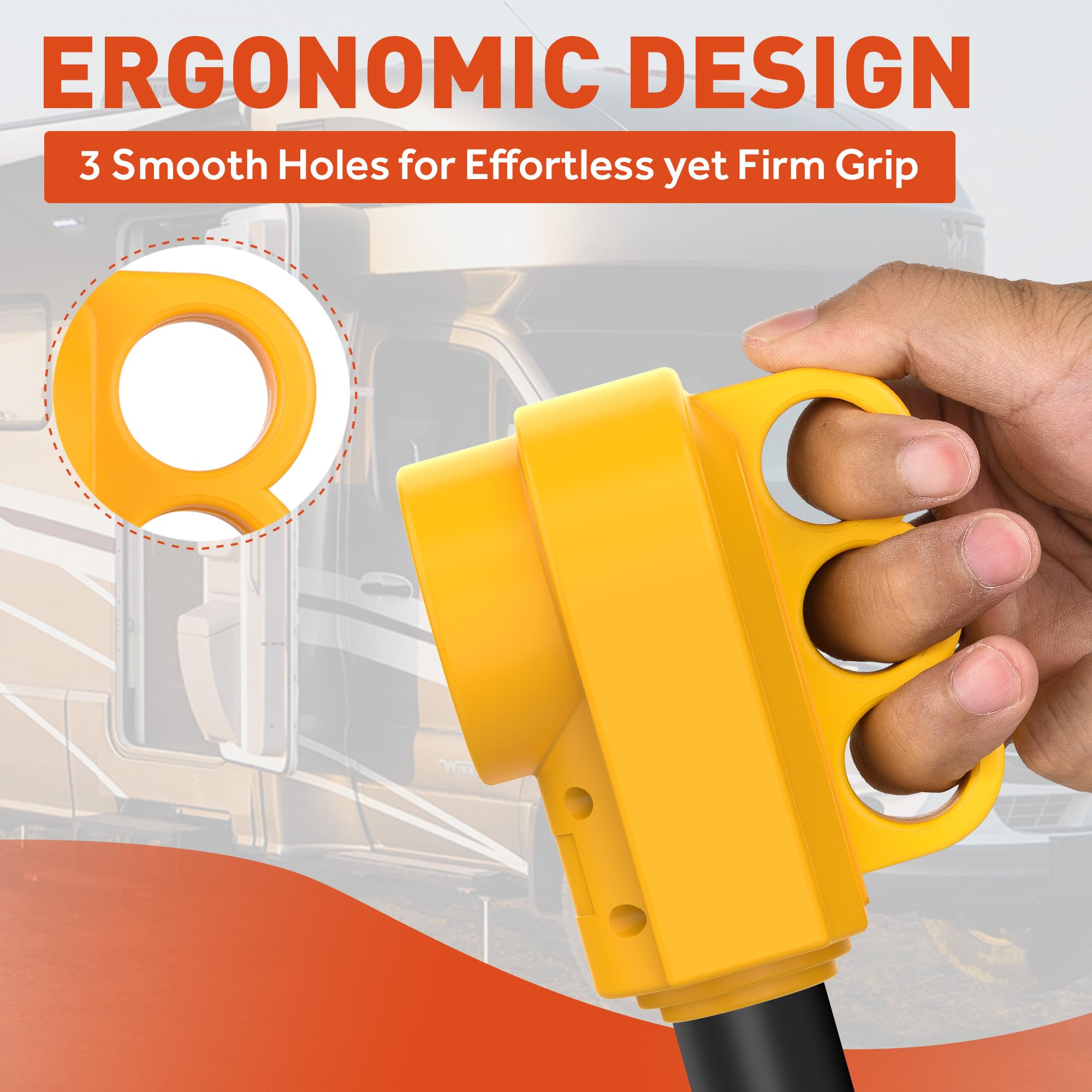 Snowy Fox RV 50 Amp Female Replacement Plug 14-50R Heavy Duty 125V/250V Receptacle Plug with Ergonomic Handle for RV, Camper, Ca