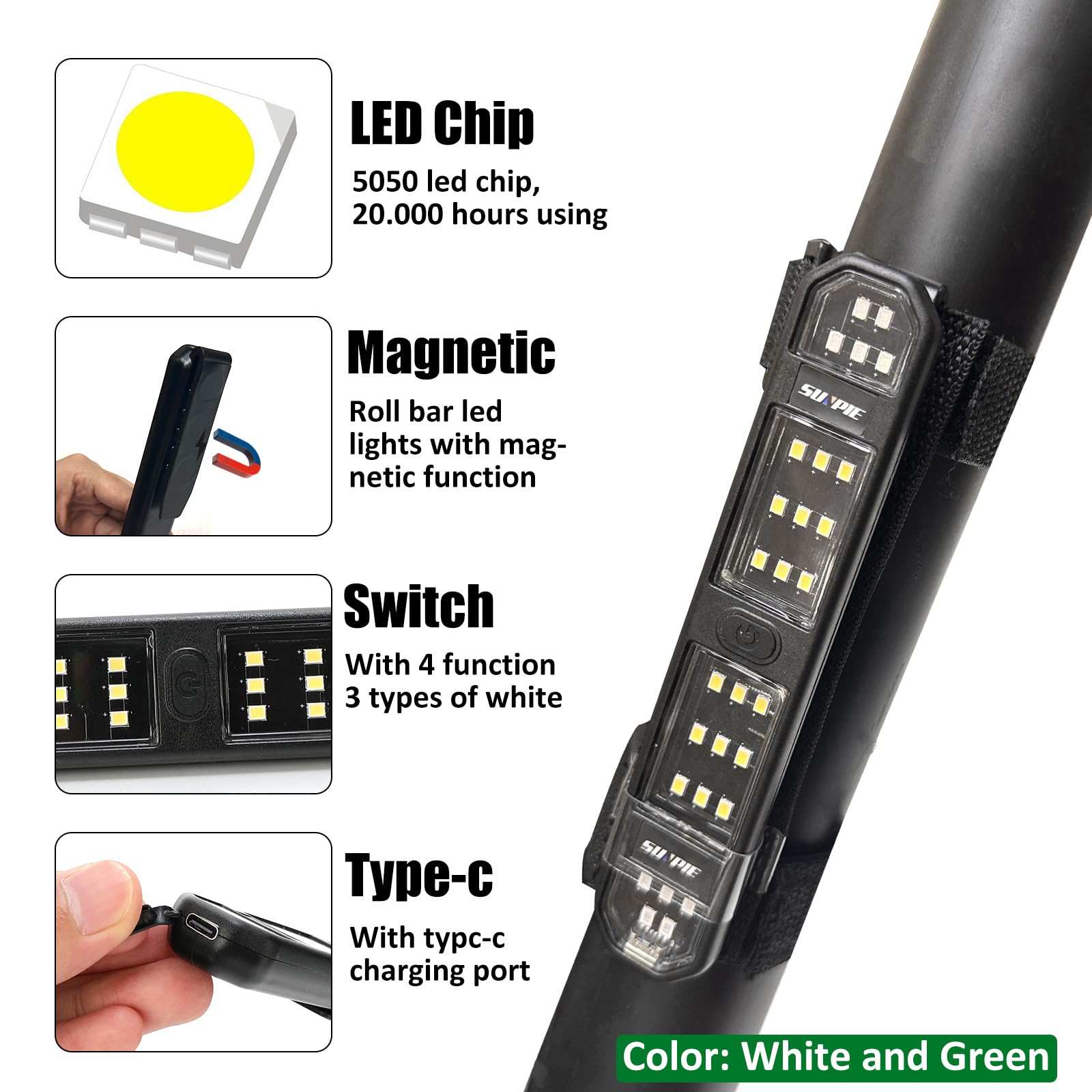 Sunpie Utv Dome Light Battery Powered Rechargeable Sxs Interior Lights W/Magnet Compatible With Polaris Talon/Pioneer Kawasaki M