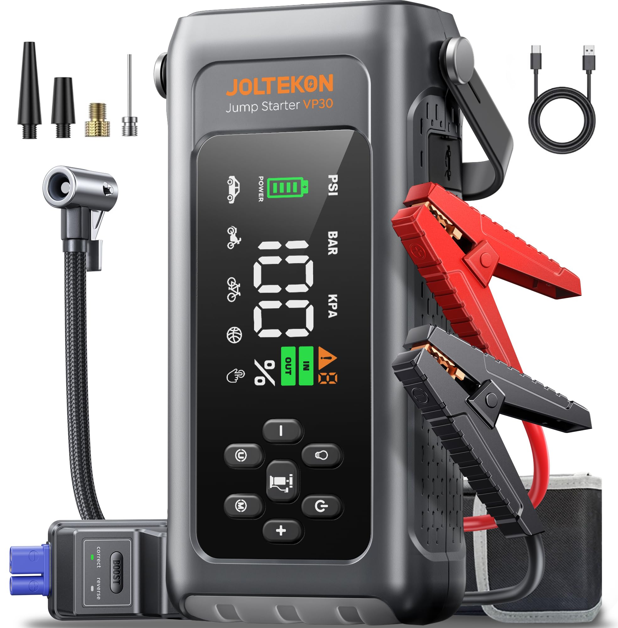 JOLTEKON Car Battery Jump Starter with Air Compressor 4500A 150PSI, Car Jumper Starter Portable (9L Gas/8L Diesel), Jump Box Car