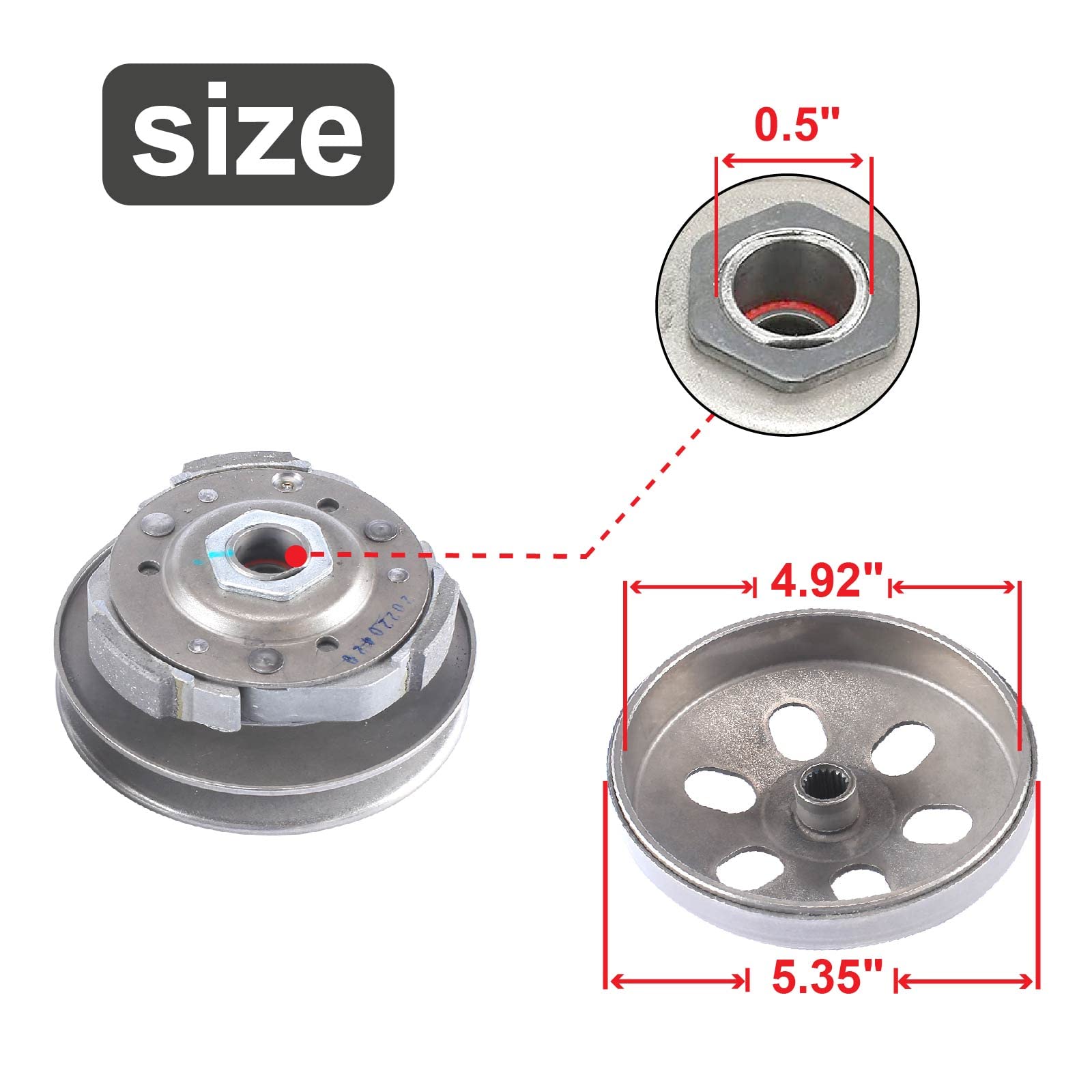 BATONECO Rear Clutch Assembly with Driven Pulley & Clutch Bell for GY6 125CC 150CC 157QMJ 152QMI 4-Stroke Engine, 19 Spline, Sco