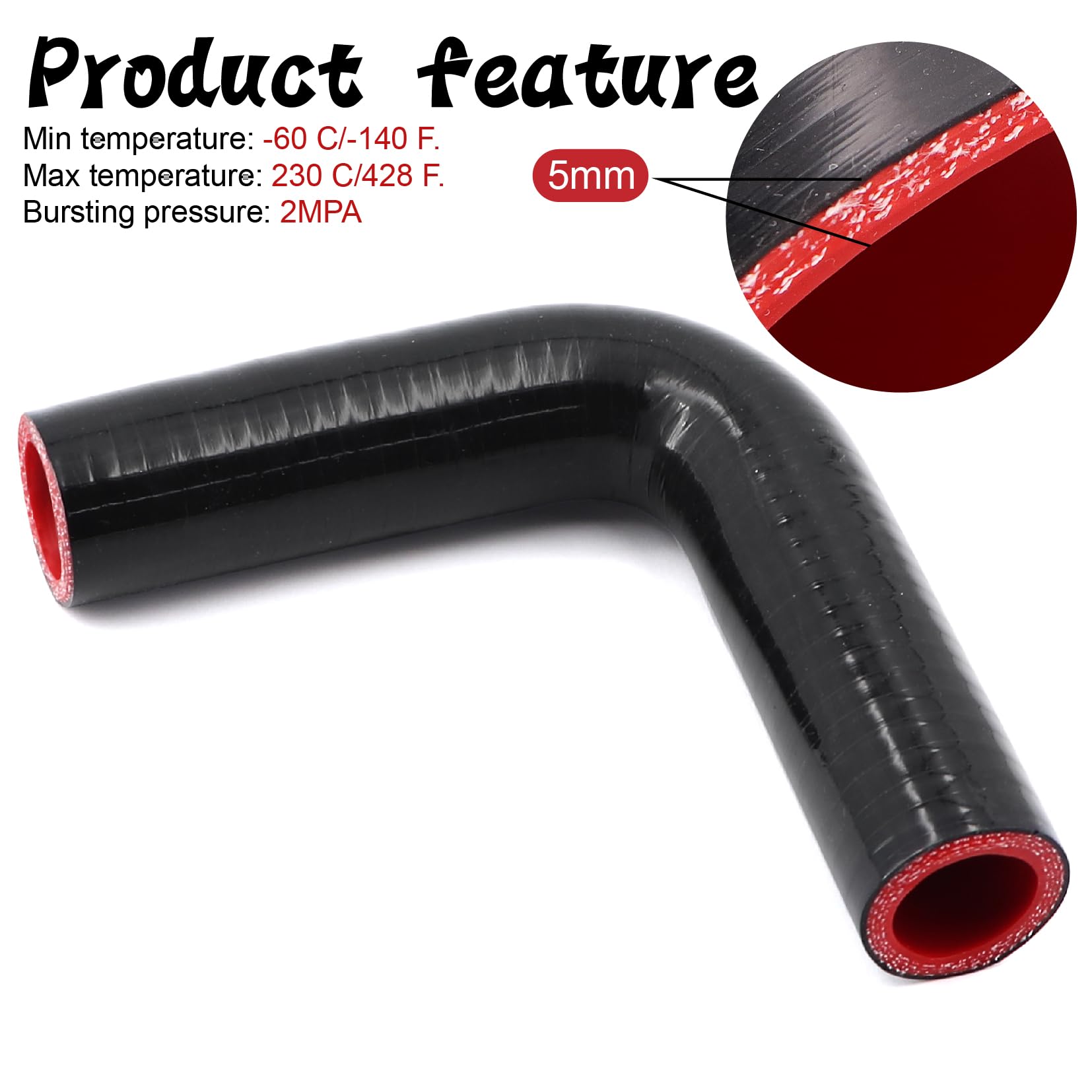 TuoLauthon 90 Degree ID 1inch(25mm) Black Silicone Reducer Coupler Hose,4-Ply Reinforced,Leg Length 4inch(102mm) with 2PCS clamp