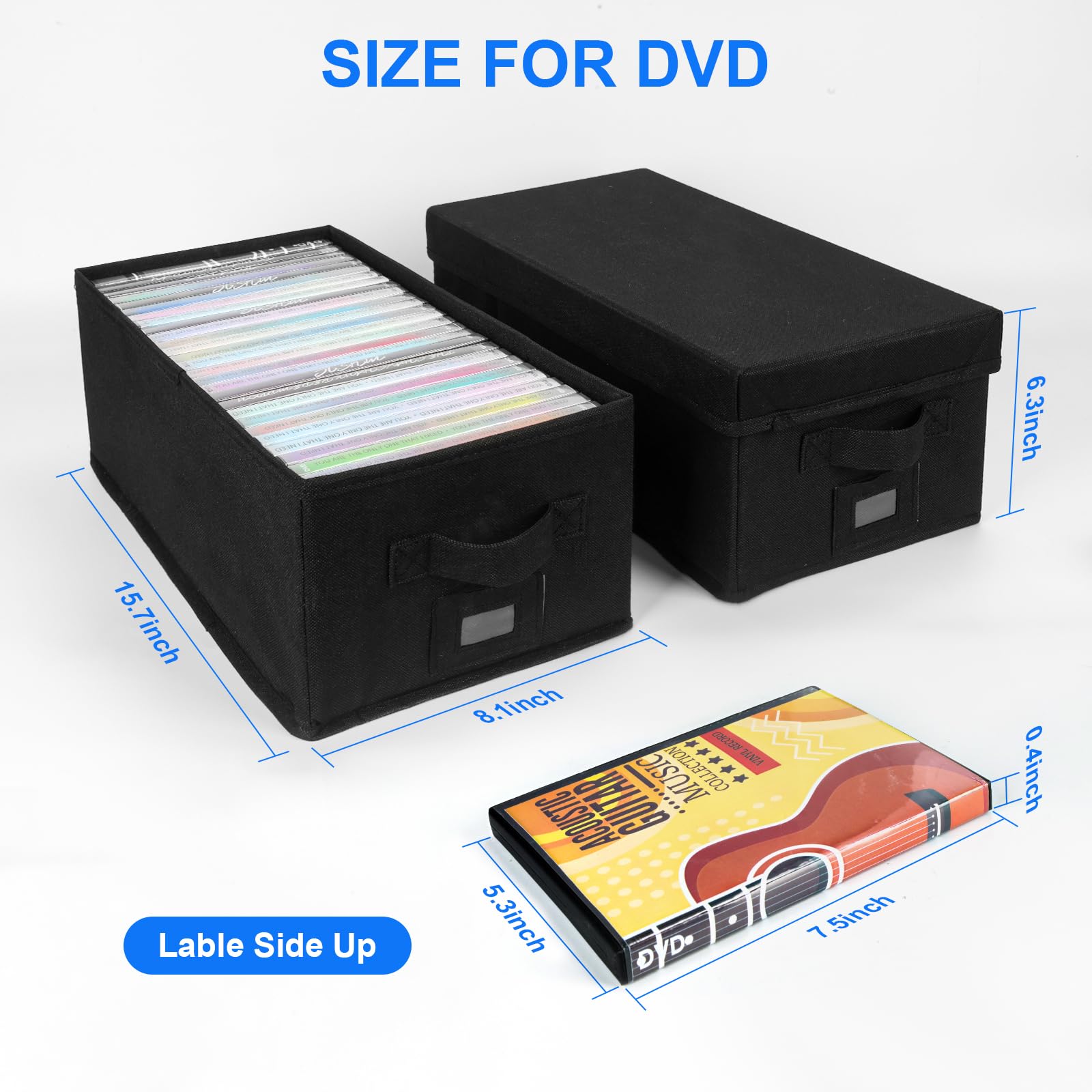 Boatisle Dvd Storage Box With Handles And Lid - Dvd Case Holder Organizer With External Label Slots, Stackable Dvd Storage Case