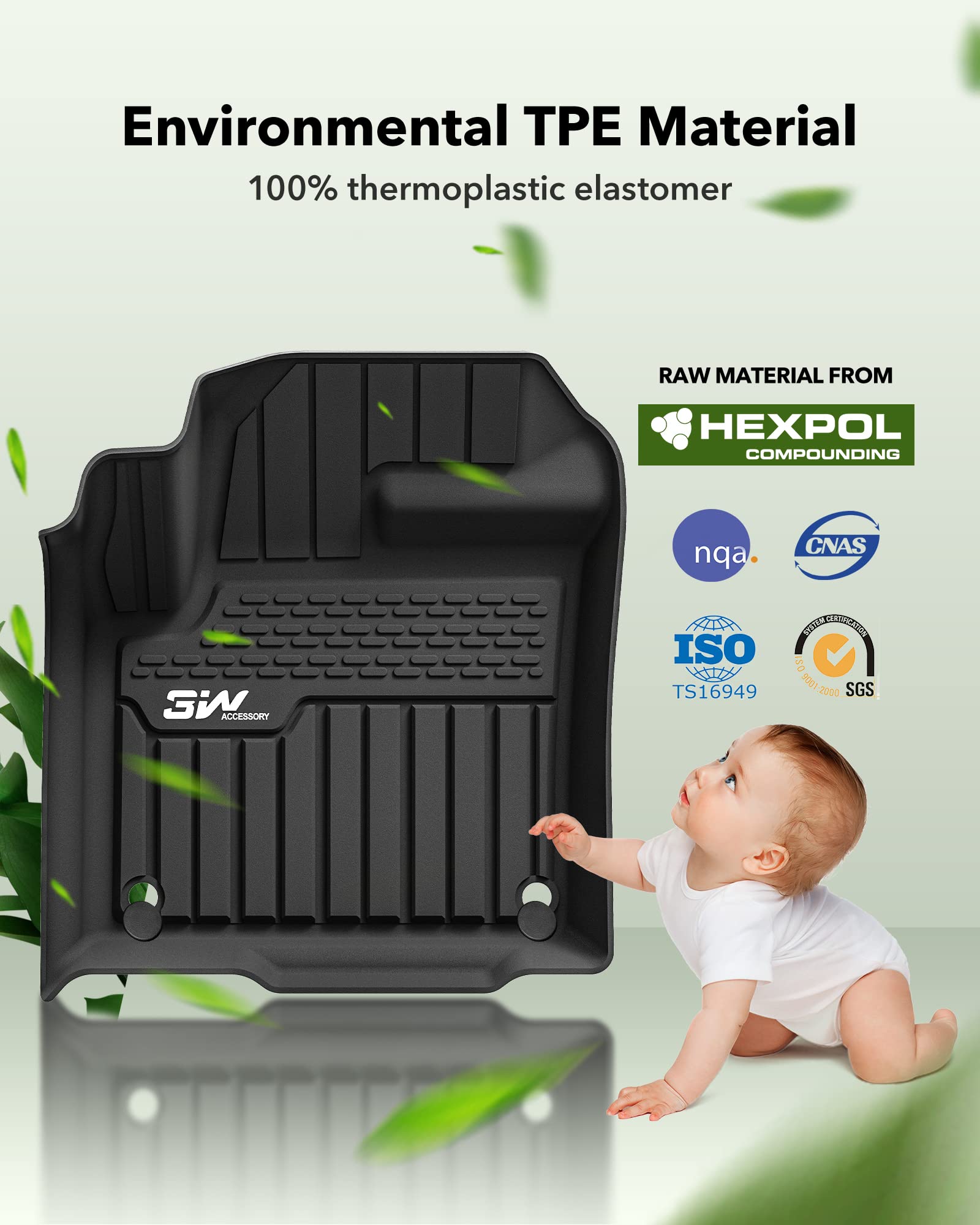 3W Durable Tpe Black Floor Mats, Custom Fit For Range Rover/Land Rover Evoque 2011-2019 (Not For Convertible), 1St & 2Nd Row All