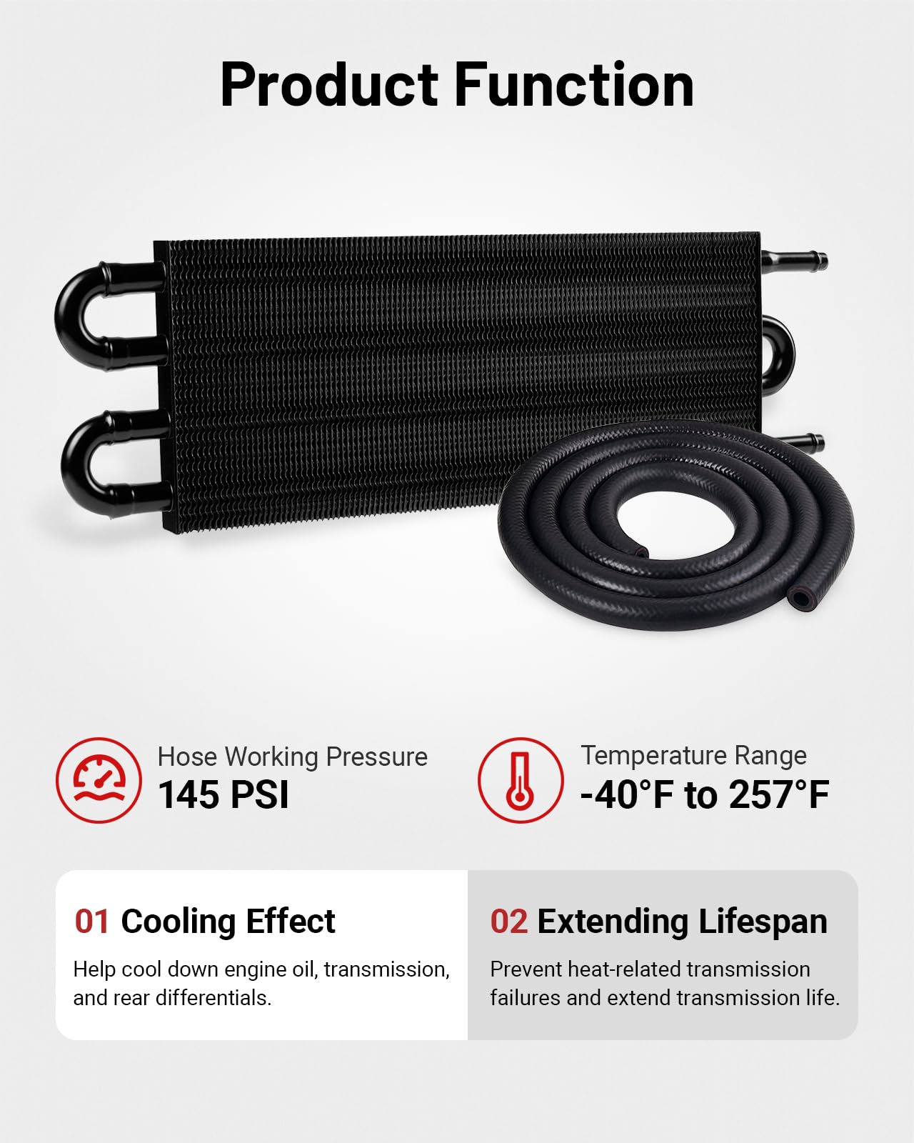 Evil Energy 5/16'' Transmission Oil Cooler, 4 Pass Tube And Fin Cooler Kit Universal Aluminium Black