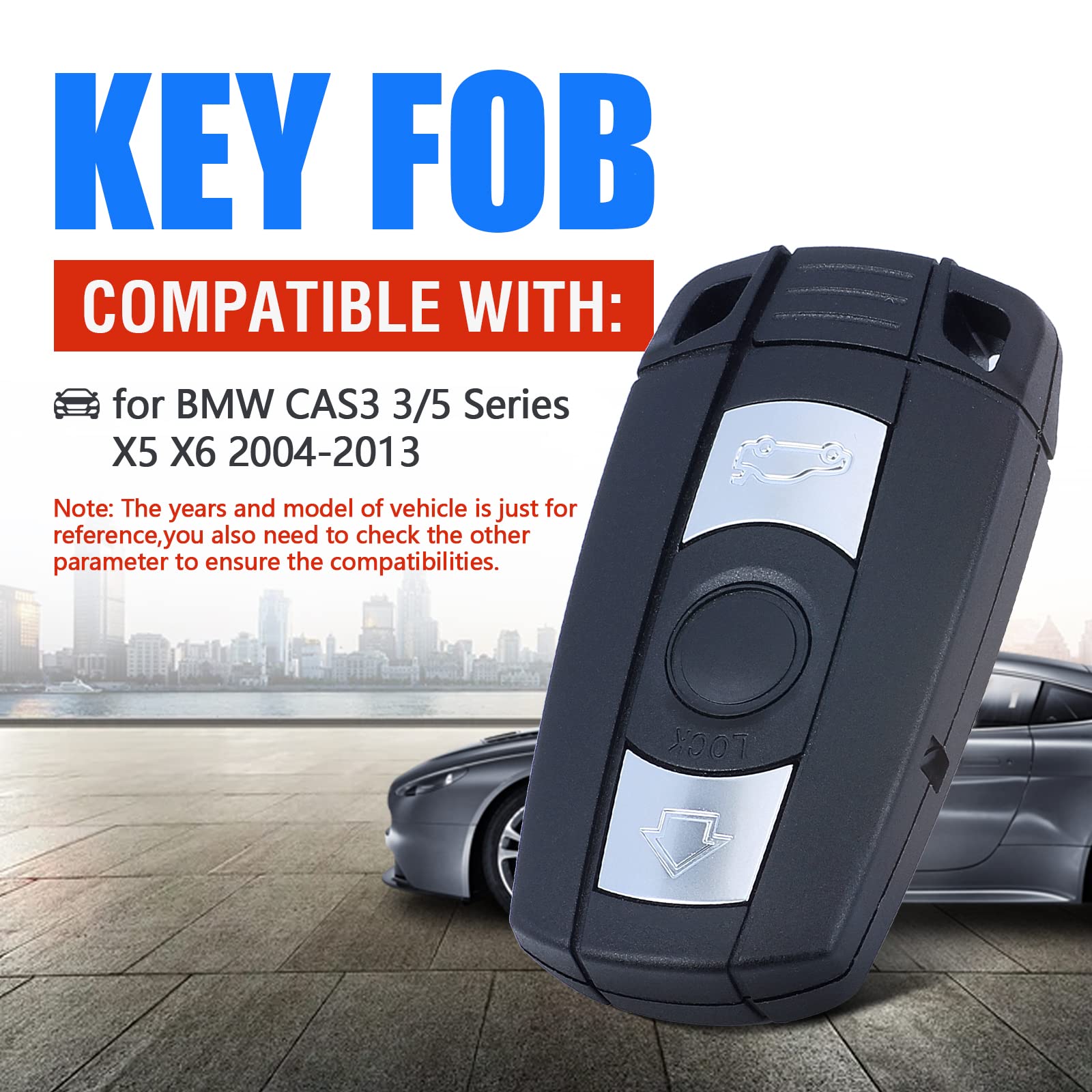 Keymall Keyless Entry Remote Car Key Fob 3 Button Replacement Pcf7952 Chip For Bmw Cas3 3/5 Series X5 X6 With Comfort Access 315Mhz Kr55Wk49127