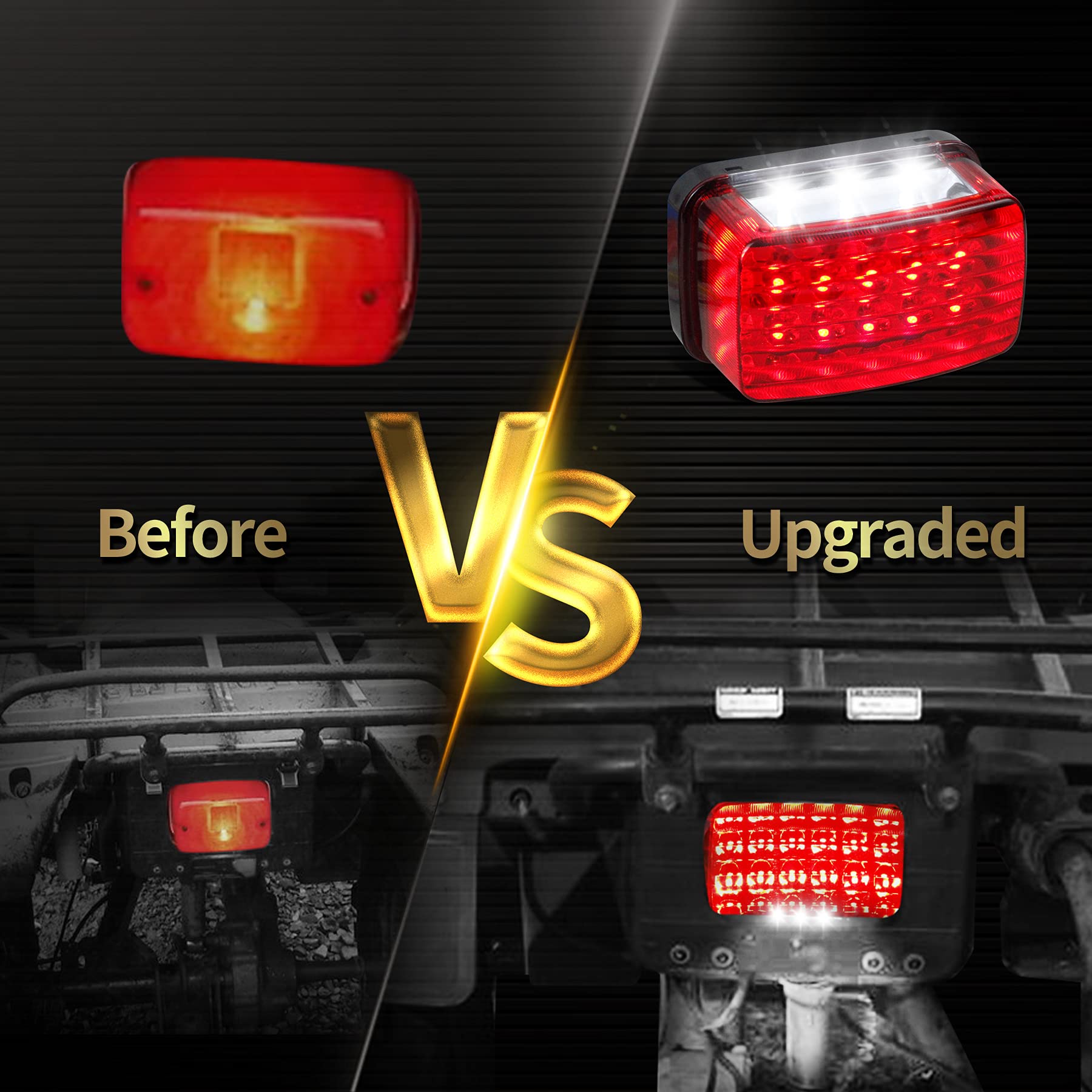 Quasco Led Tail Light Red Lens Atv Taillight Brake Lights Compatible With Yamaha Grizzly Big Bear Bruin Kodiak Wolverine Rhino Viking, Replacement For 5Km-84710-01-00